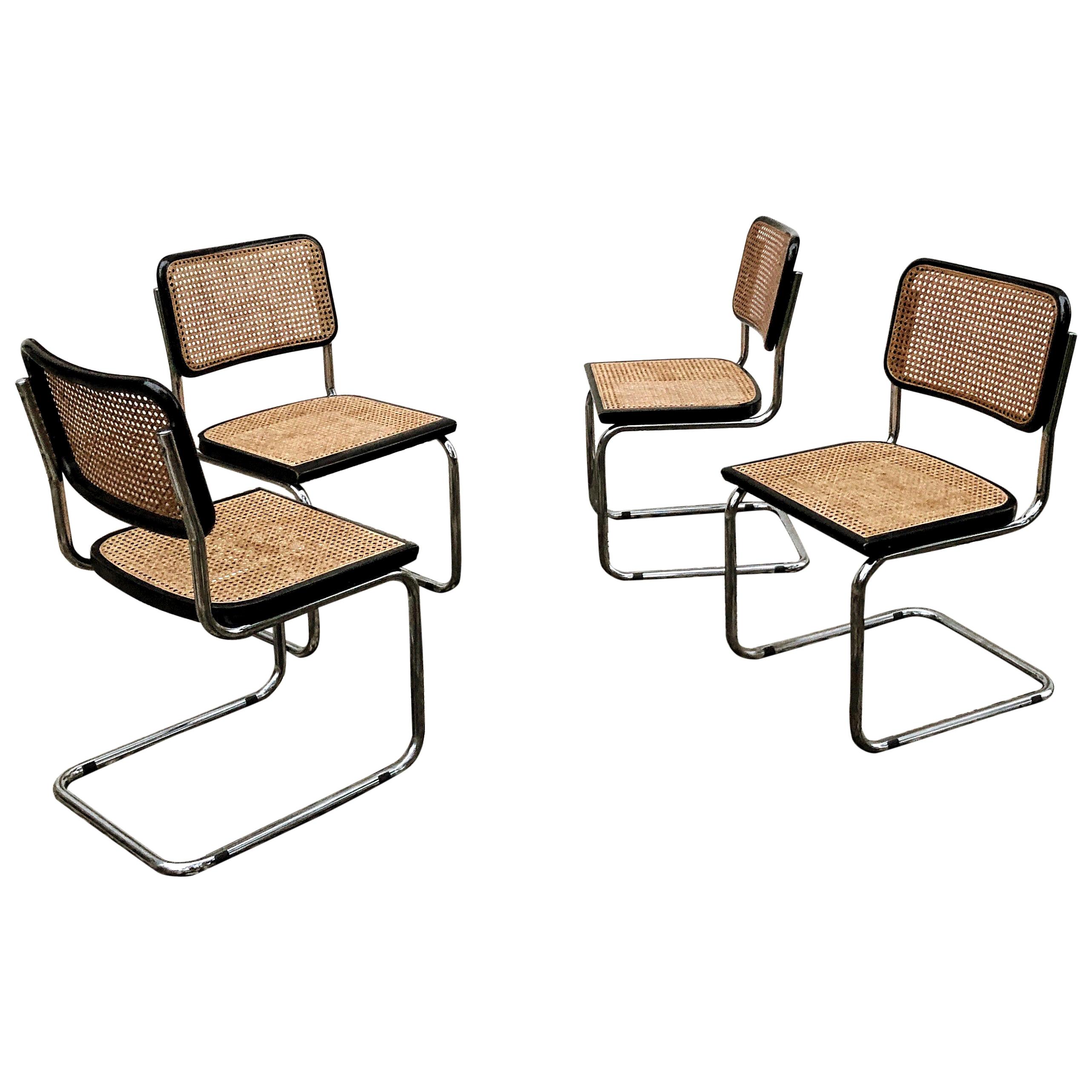 Marcel Breuer Bauhaus Wien Straw B32 Cesca Dining Room Chairs, 1970s, Set of 4 For Sale