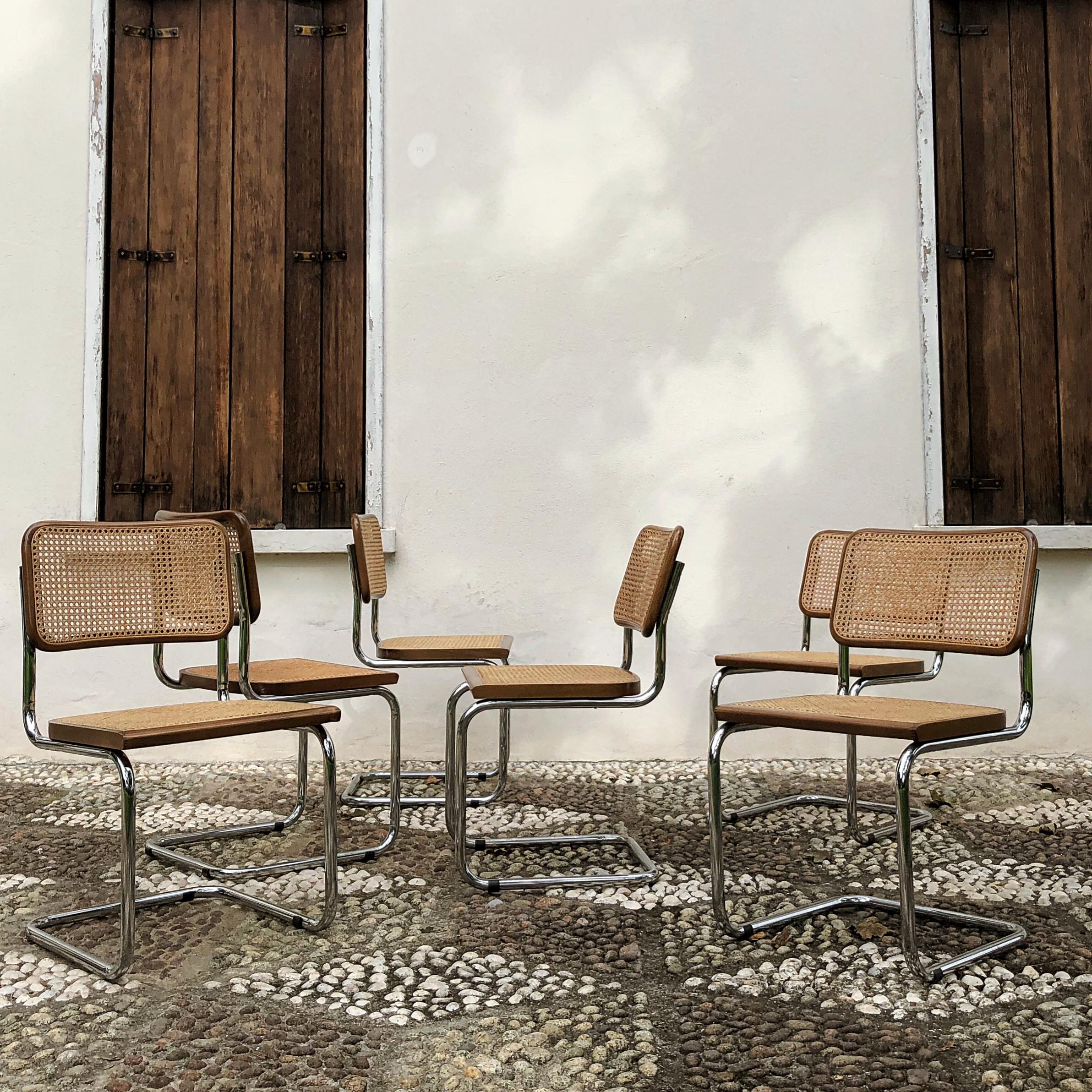 Marcel Breuer Bauhaus Wien Straw B32 Cesca Dining Room Chairs, 1970s, Set of 6 For Sale 1