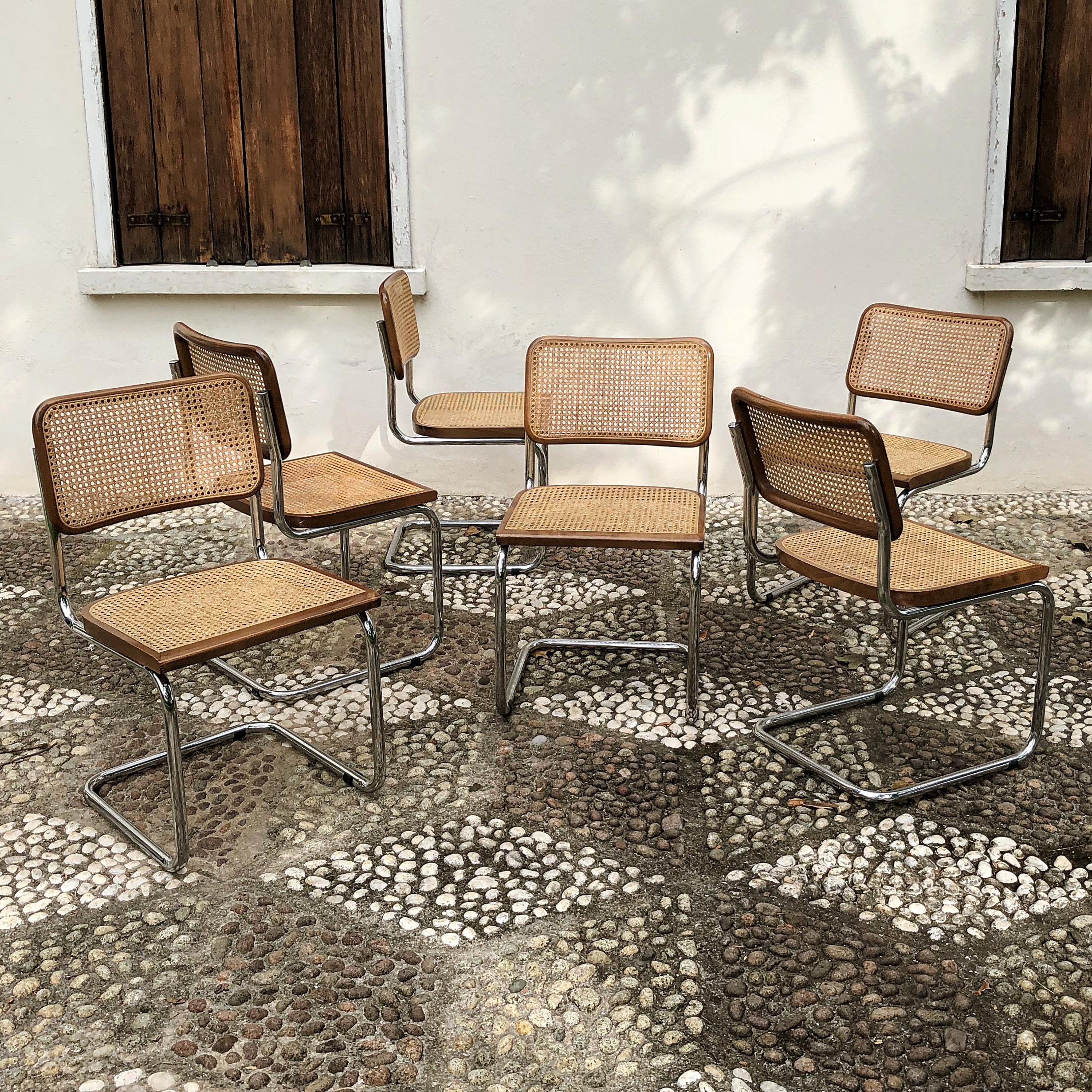 Marcel Breuer Bauhaus Wien Straw B32 Cesca Dining Room Chairs, 1970s, Set of 6 For Sale 2