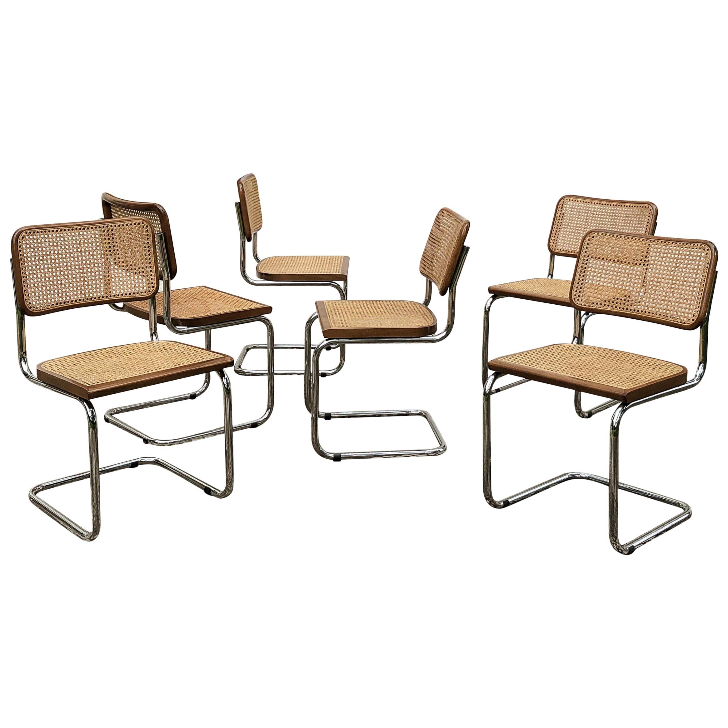Marcel Breuer Bauhaus Wien Straw B32 Cesca Dining Room Chairs, 1970s, Set of 6 For Sale