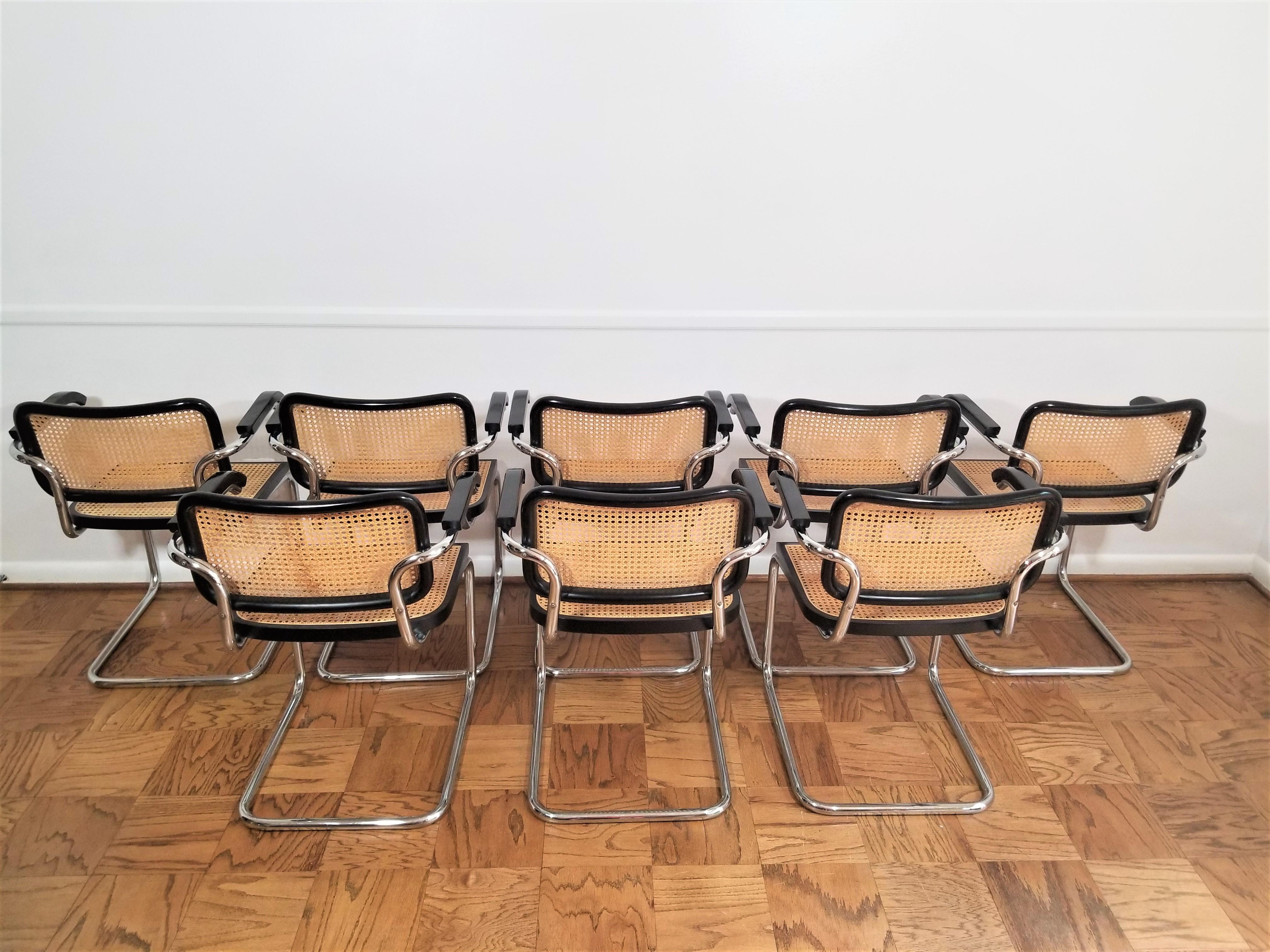 Marcel Breuer Black Cesca Armchairs Set of 8 In Excellent Condition In New York, NY