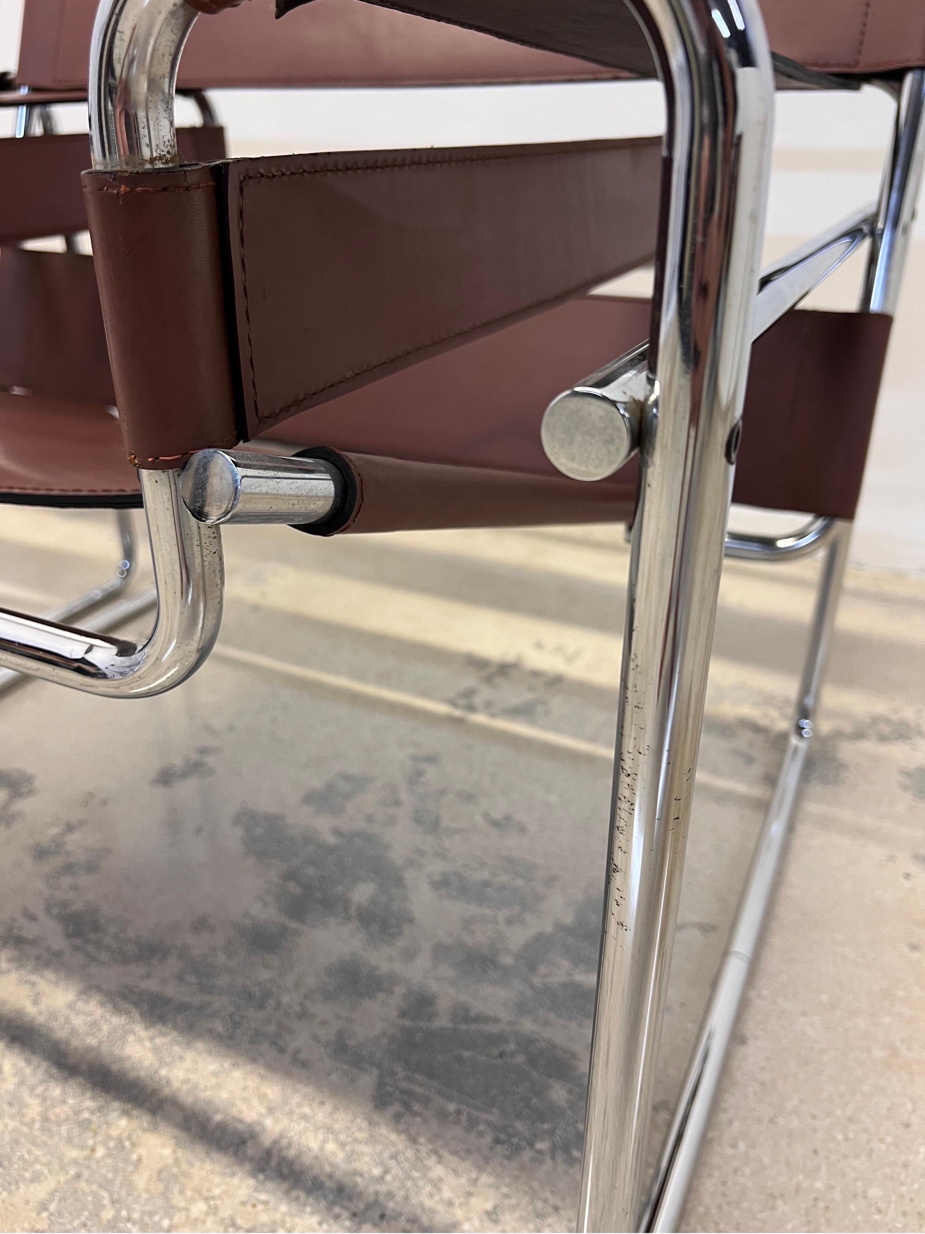 Marcel Breuer Brown Leather and Chrome Wassily Chairs by Gavina Spa, a Pair 8