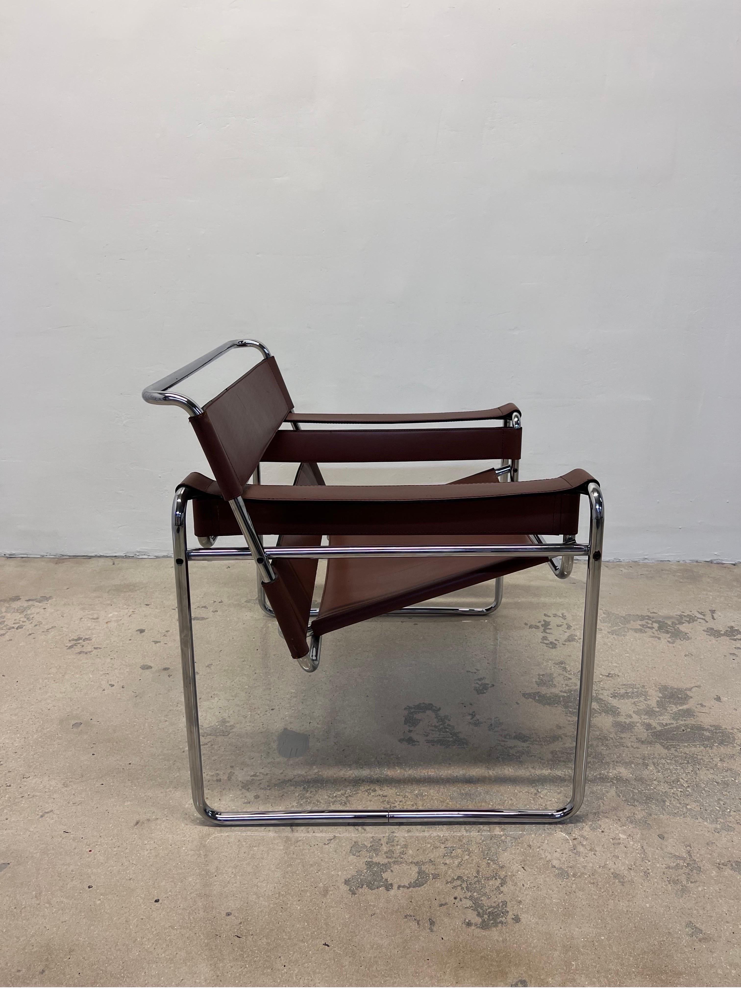 20th Century Marcel Breuer Brown Leather and Chrome Wassily Chairs by Gavina Spa, a Pair