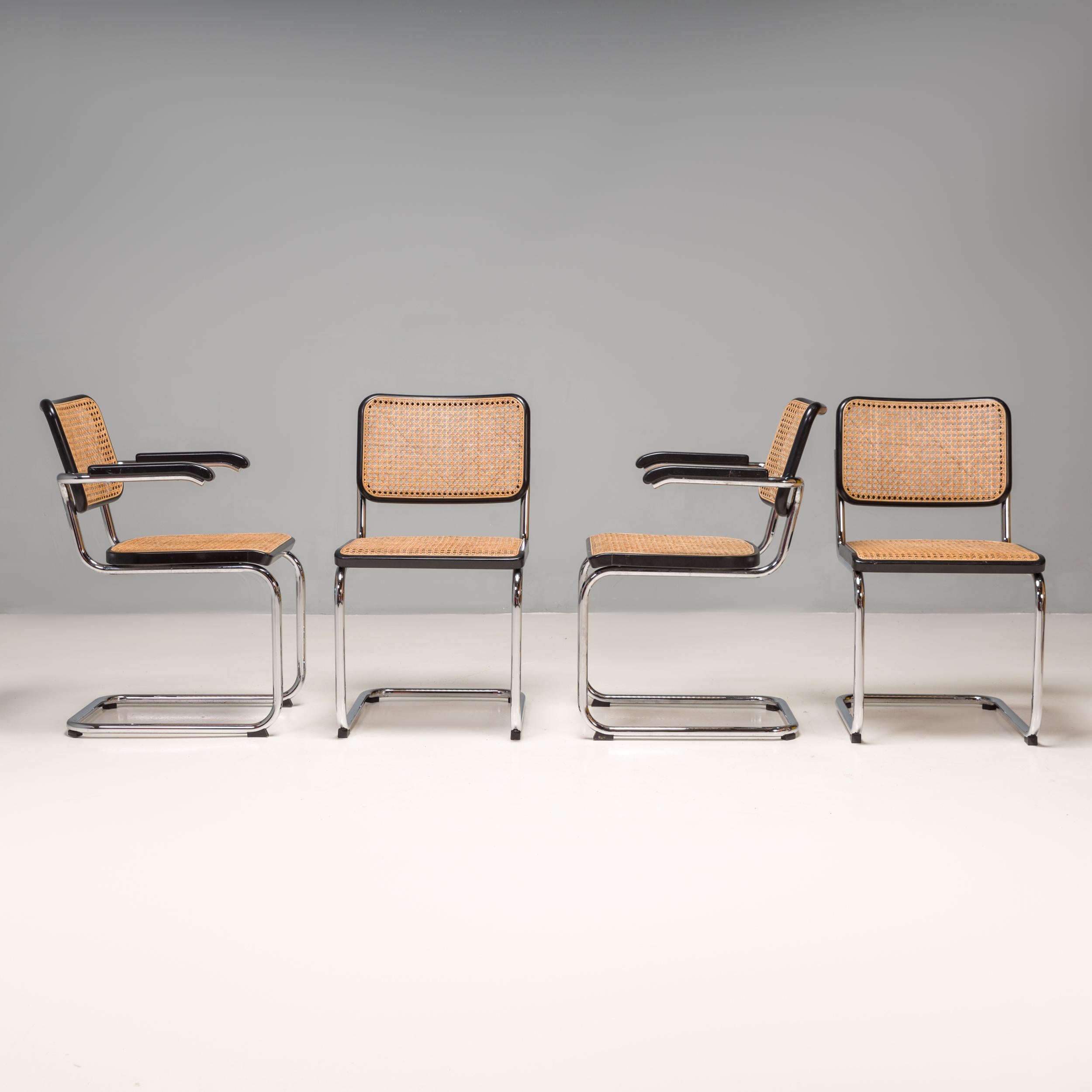 Bauhaus Marcel Breuer by Thonet S 32 & S 64 Cane Dining Chairs, Set of 4