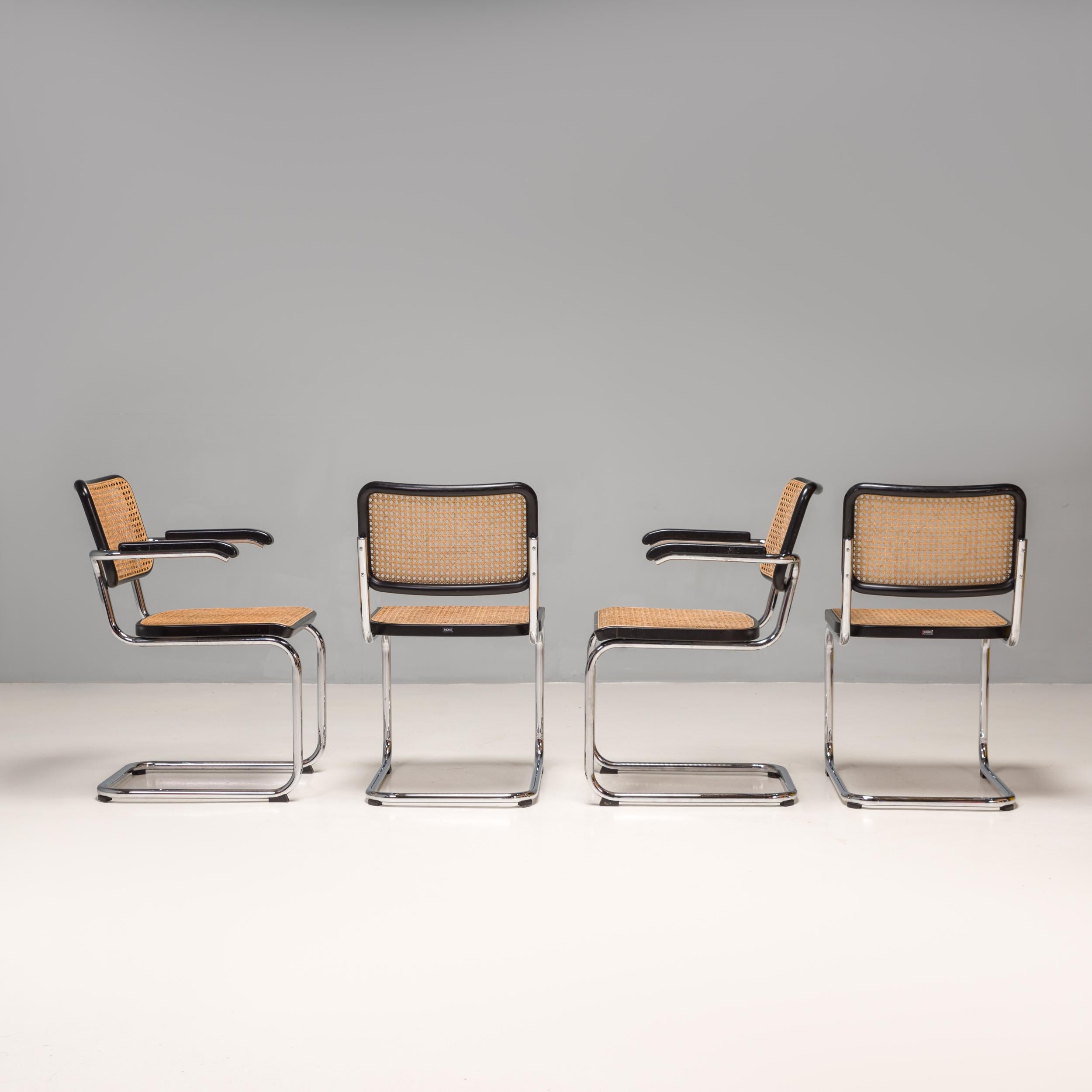 German Marcel Breuer by Thonet S 32 & S 64 Cane Dining Chairs, Set of 4