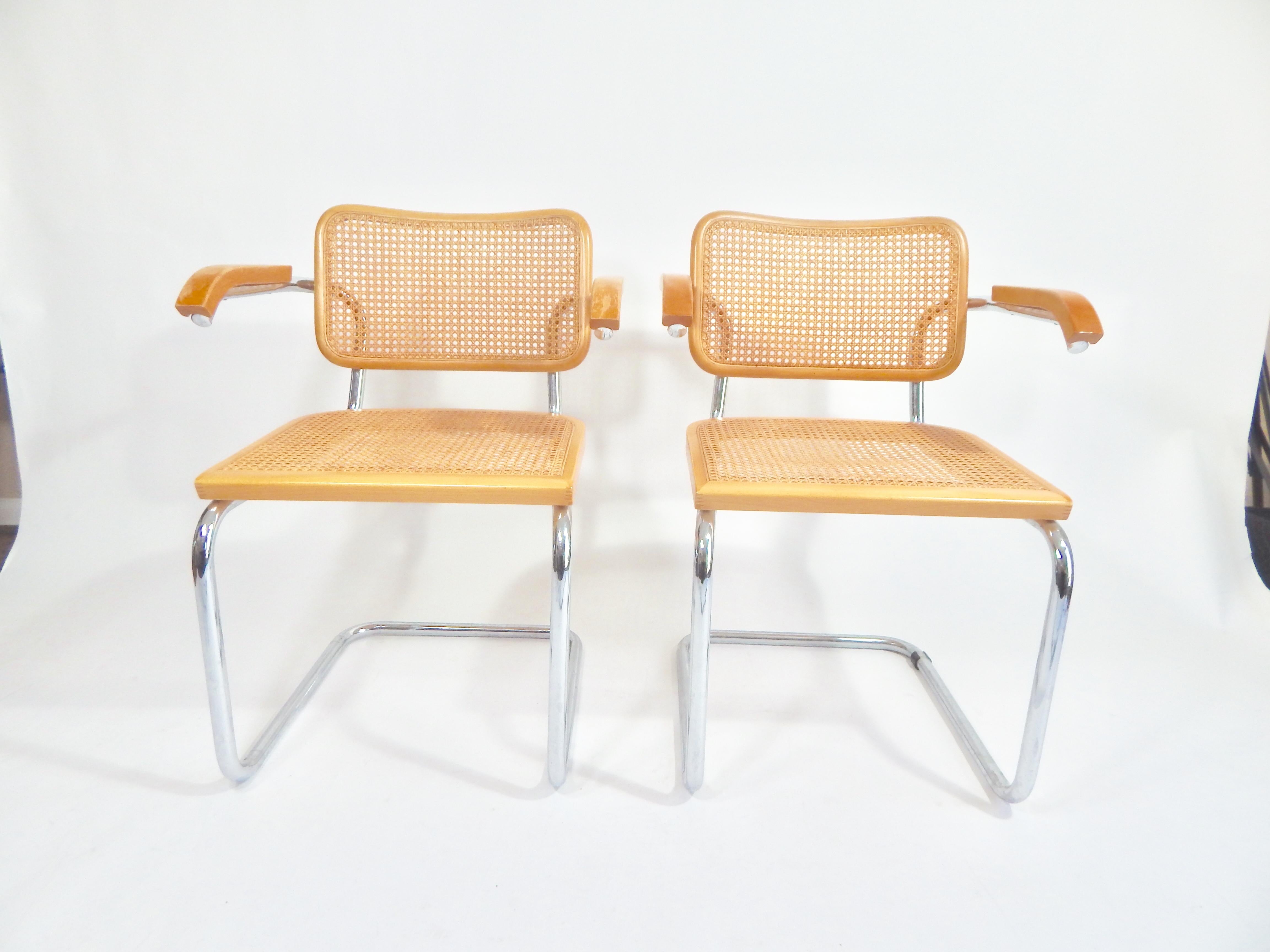 Marcel Breuer Cesca Armchairs Midcentury In Good Condition For Sale In New York, NY