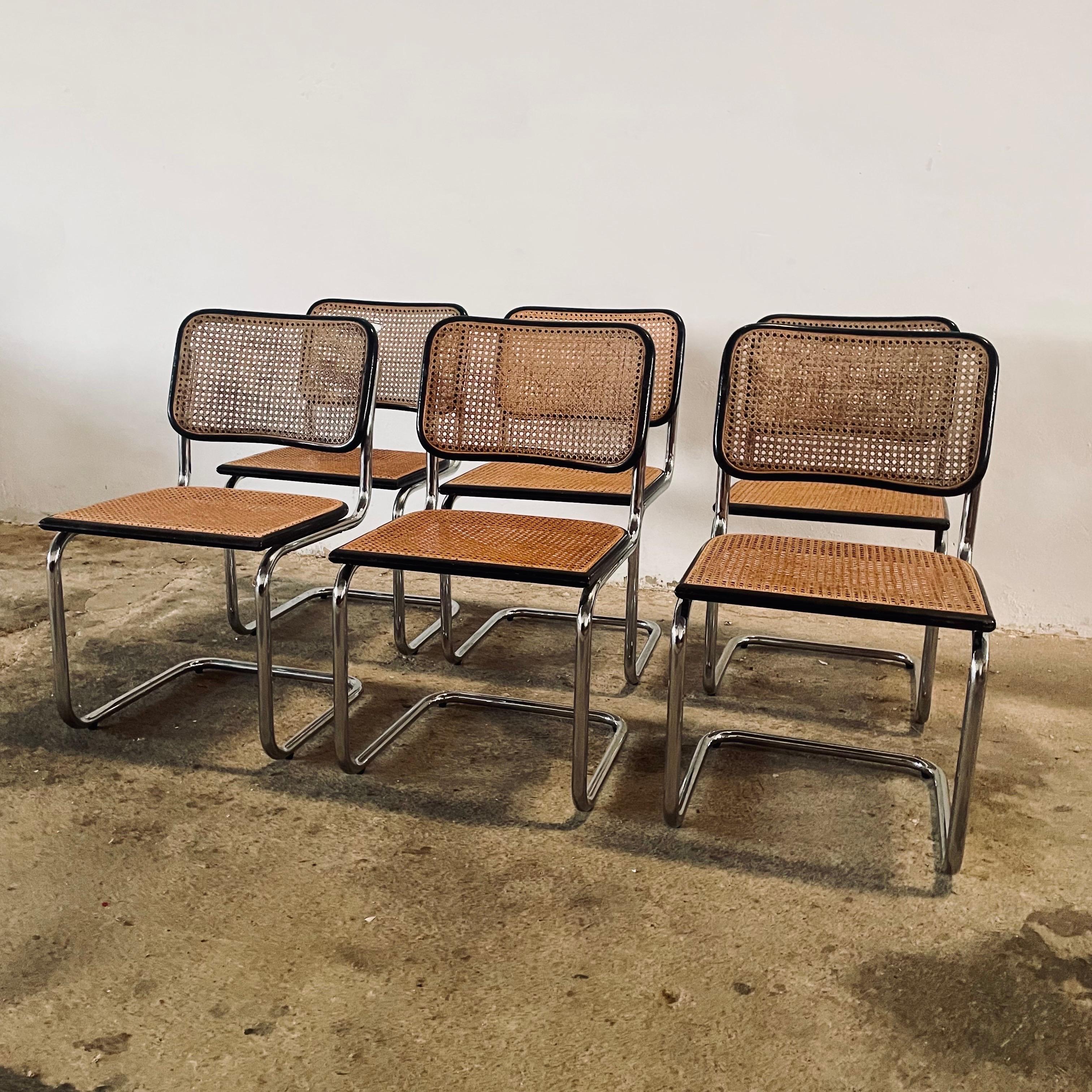 Italian Marcel Breuer Cesca B32 Chairs, Set of Vintage Bauhaus Classics (1960s-70s) For Sale