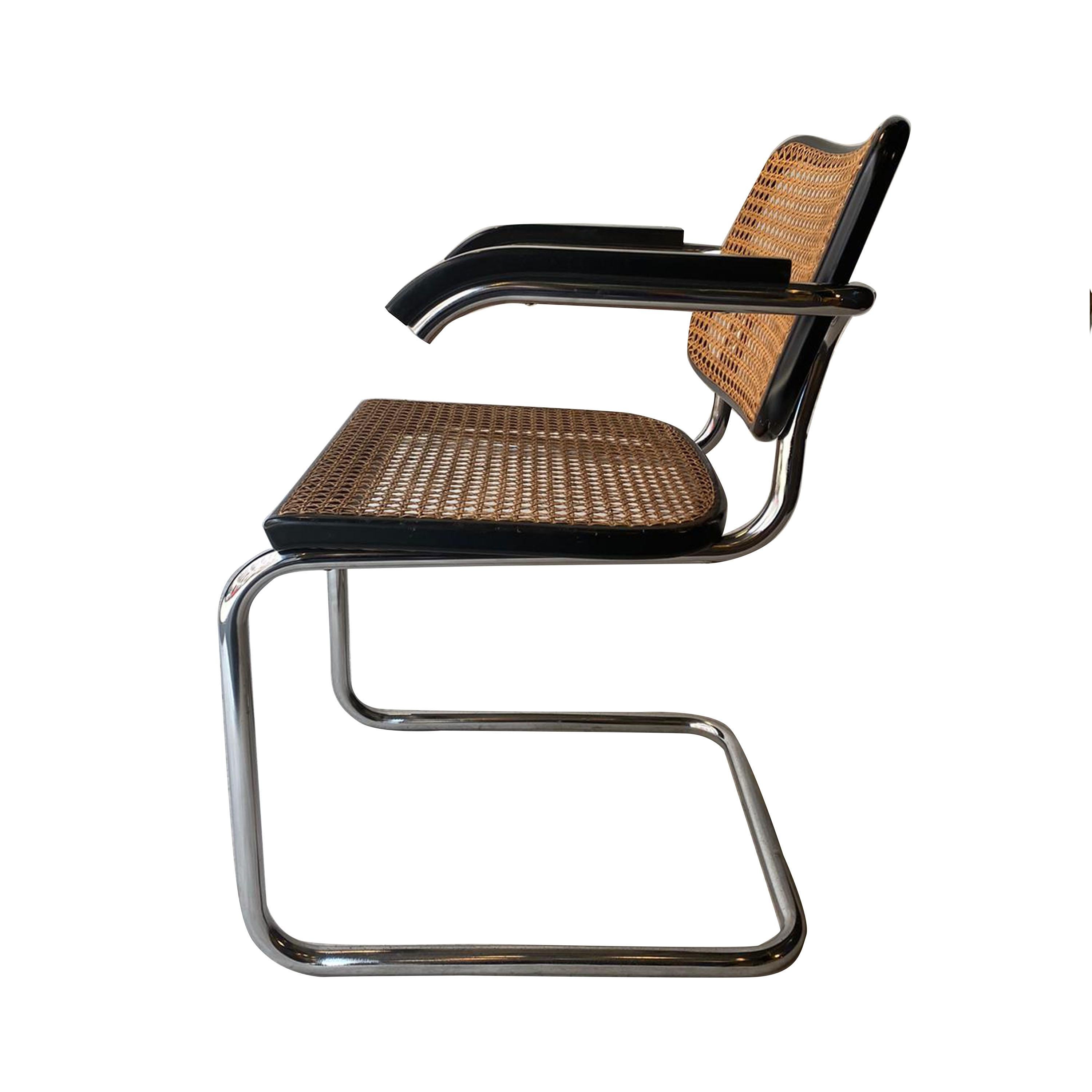 Mid-Century Modern Pair of Marcel Breuer Cesca B64 Chromed Lacquered Wood in Black, Italy, 1962