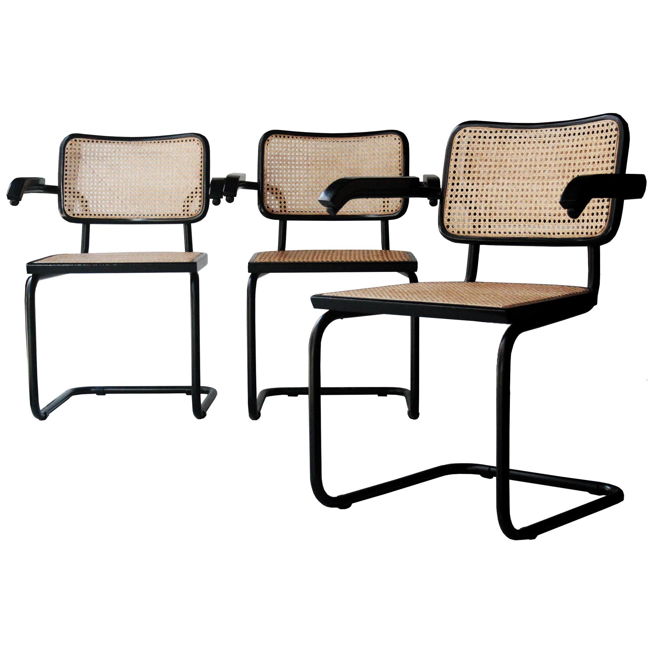 Marcel Breuer Cesca B64 Model Chairs Lacquered in Black, Italy, 1962