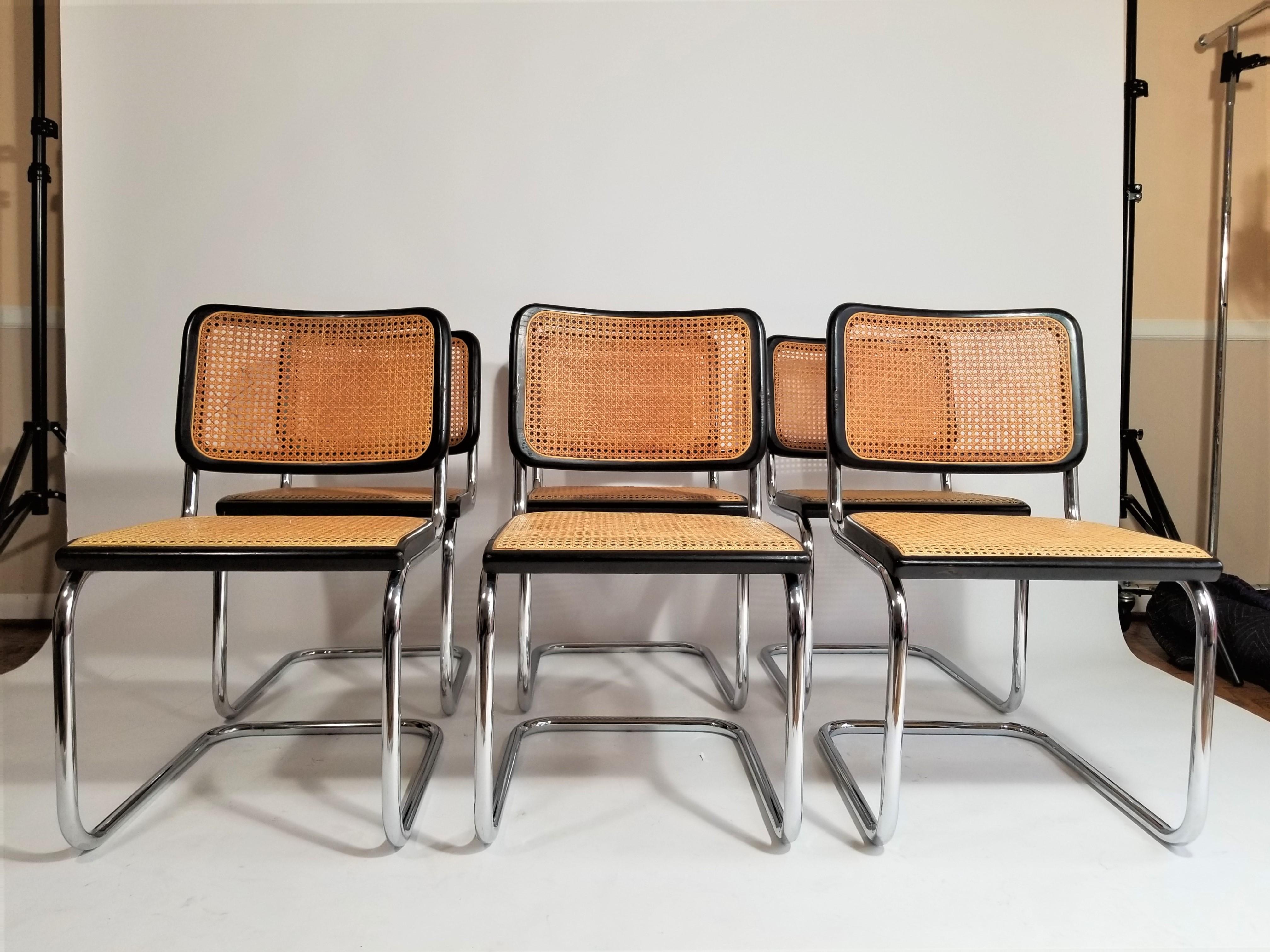 Mid-Century Modern Marcel Breuer Cesca Black Side Chairs Midcentury Set of 6 