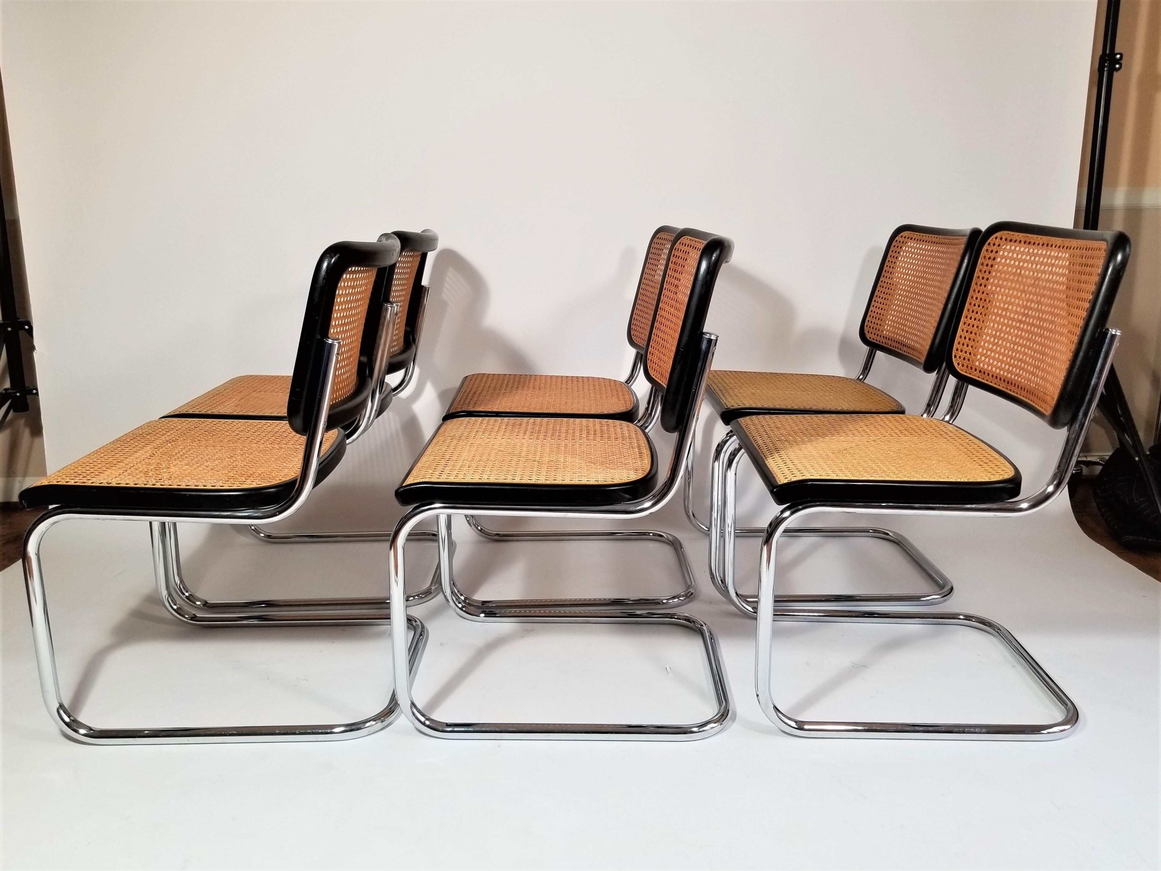 Marcel Breuer Cesca Black Side Chairs Midcentury Set of 6  In Excellent Condition In New York, NY