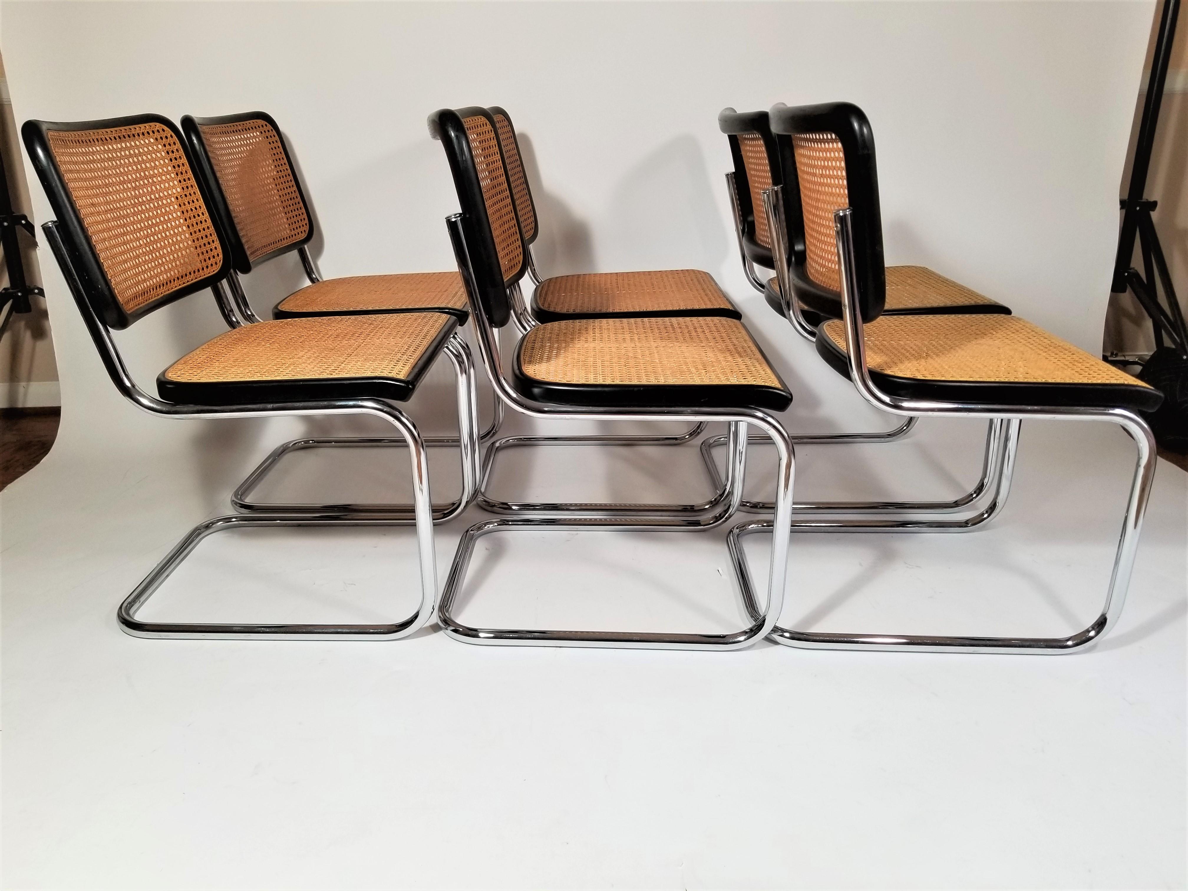 20th Century Marcel Breuer Cesca Black Side Chairs Midcentury Set of 6 