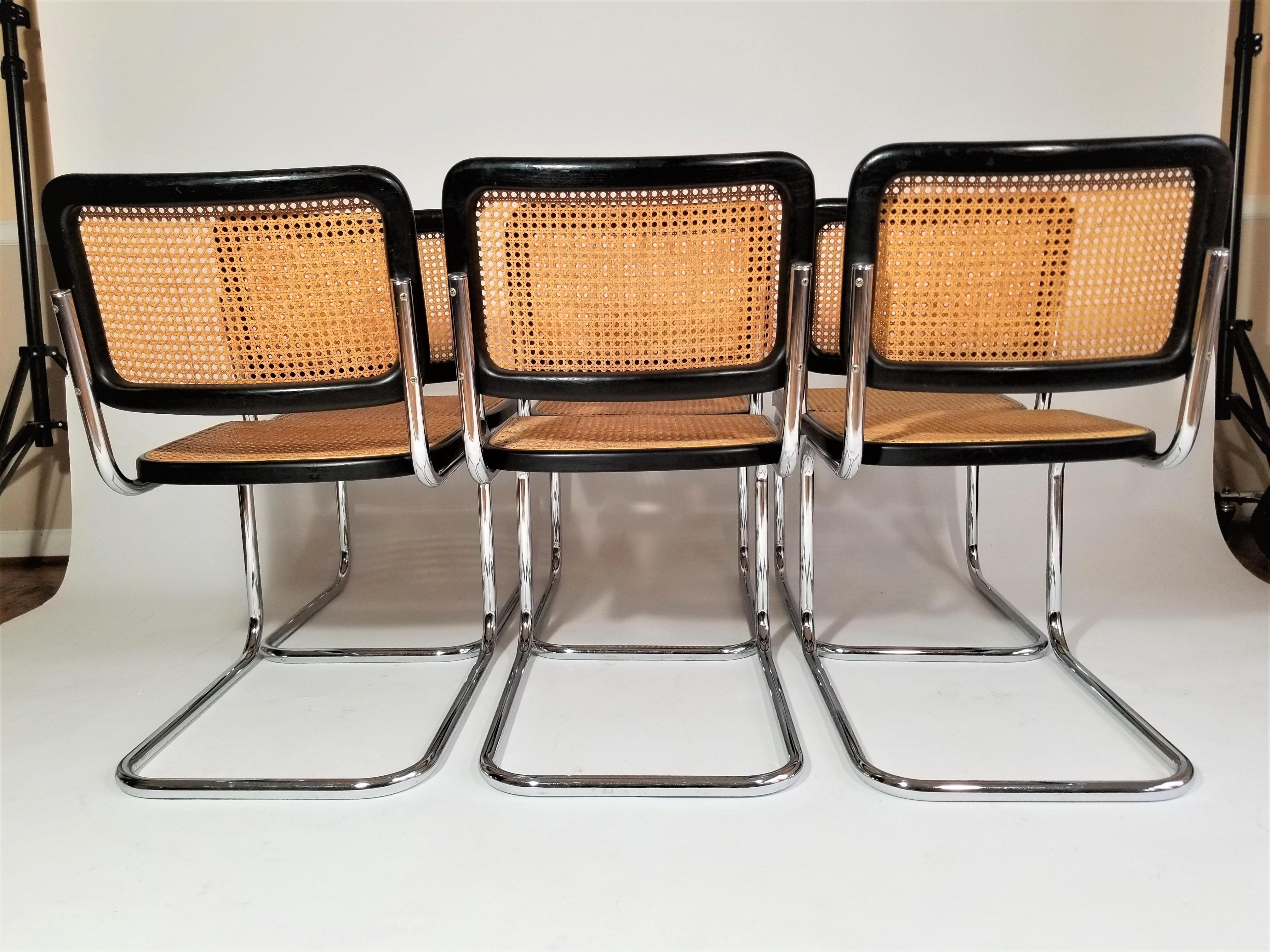 Cane Marcel Breuer Cesca Black Side Chairs Midcentury Set of 6 