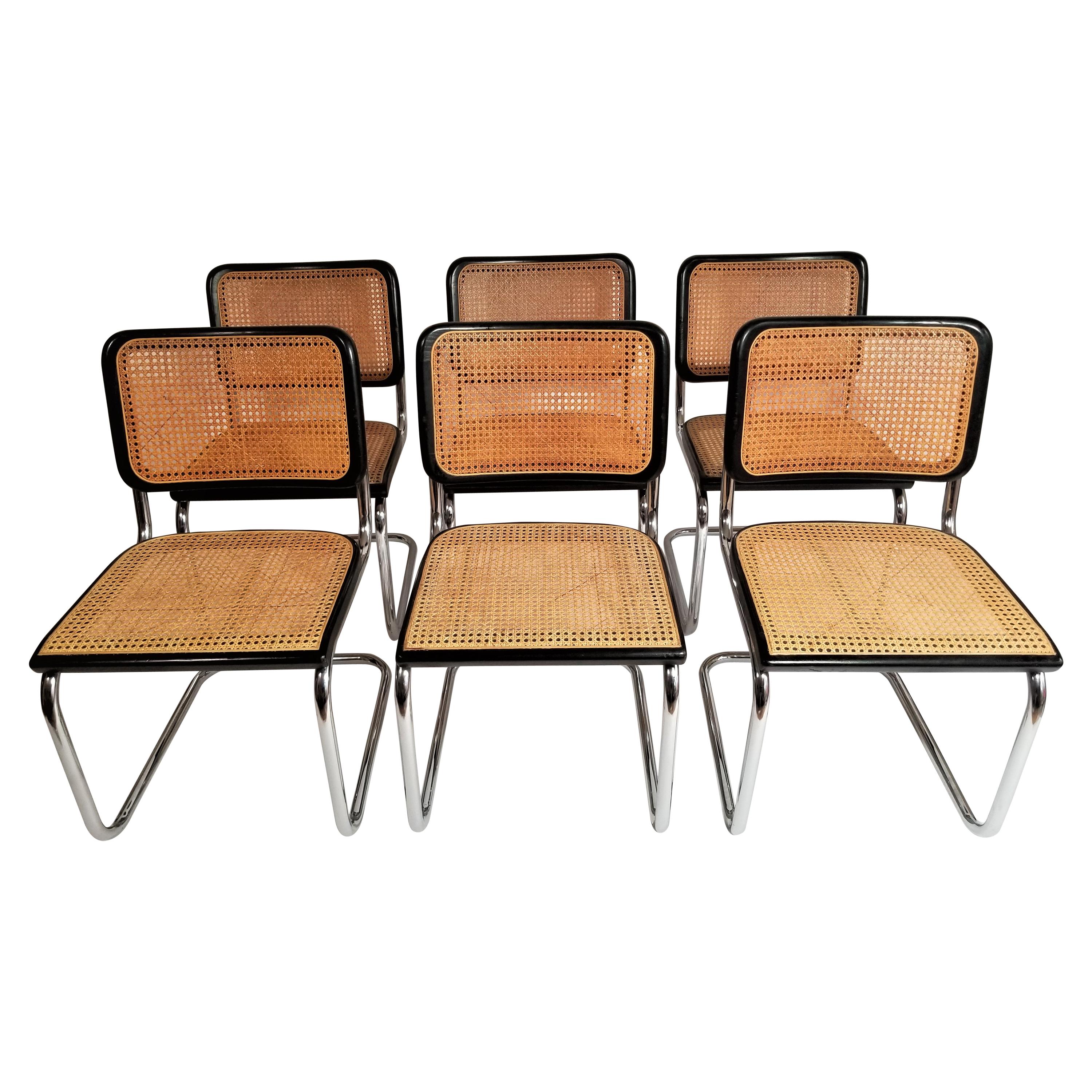 Marcel Breuer Cesca Black Side Chairs Midcentury Set of 6 
