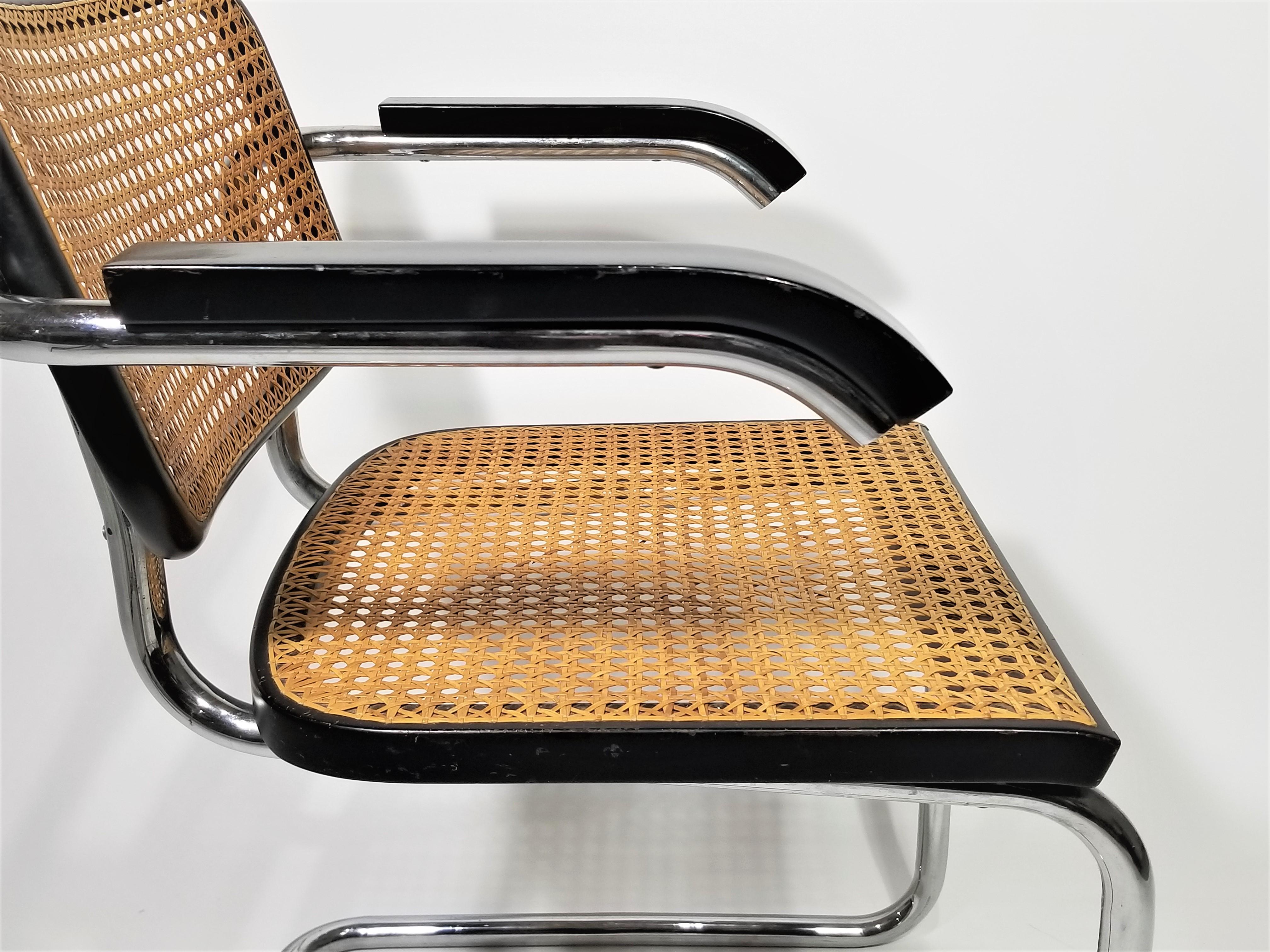Marcel Breuer Cesca Black Armchair by Stendig Midcentury 1960s Hand Caned 8