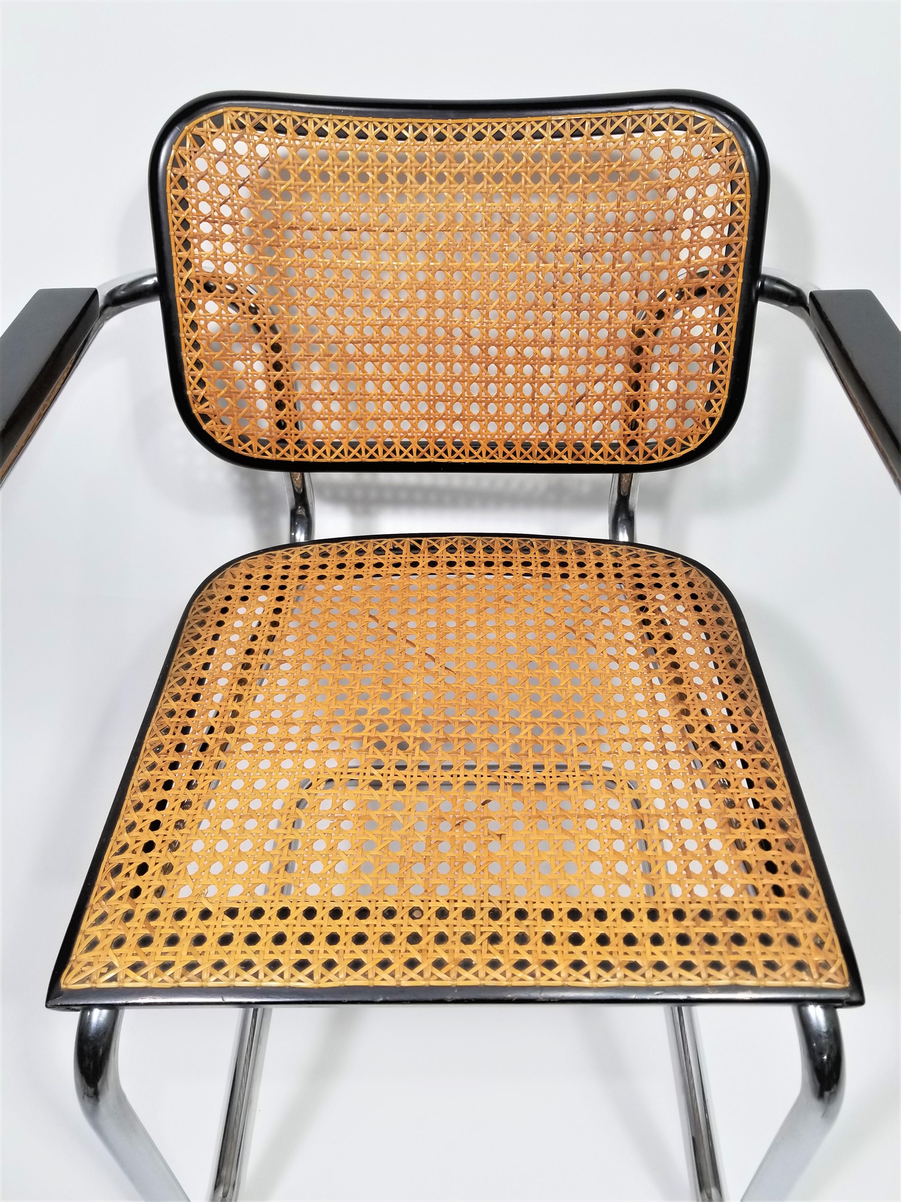 Mid-Century Modern Marcel Breuer Cesca Black Armchair by Stendig Midcentury 1960s Hand Caned