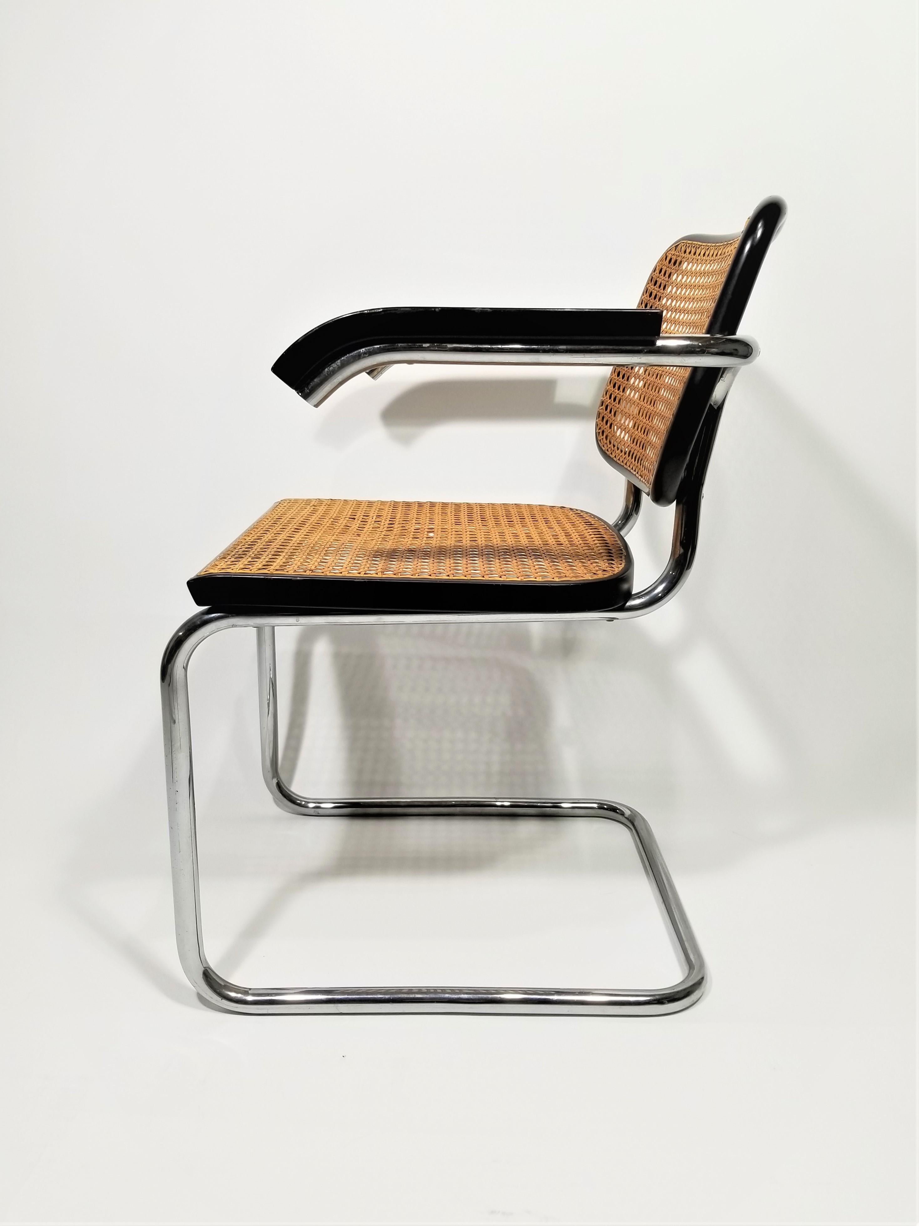 Marcel Breuer Cesca Black Armchair by Stendig Midcentury 1960s Hand Caned 1