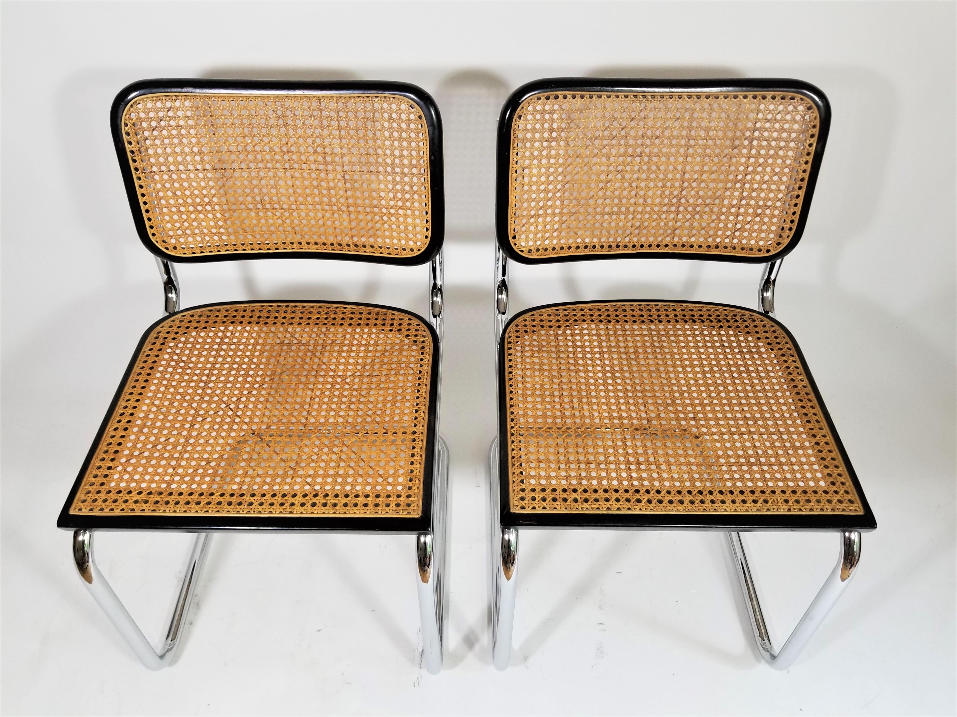 Mid-Century Modern Marcel Breuer Cesca Black Pair of Side Chairs Midcentury
