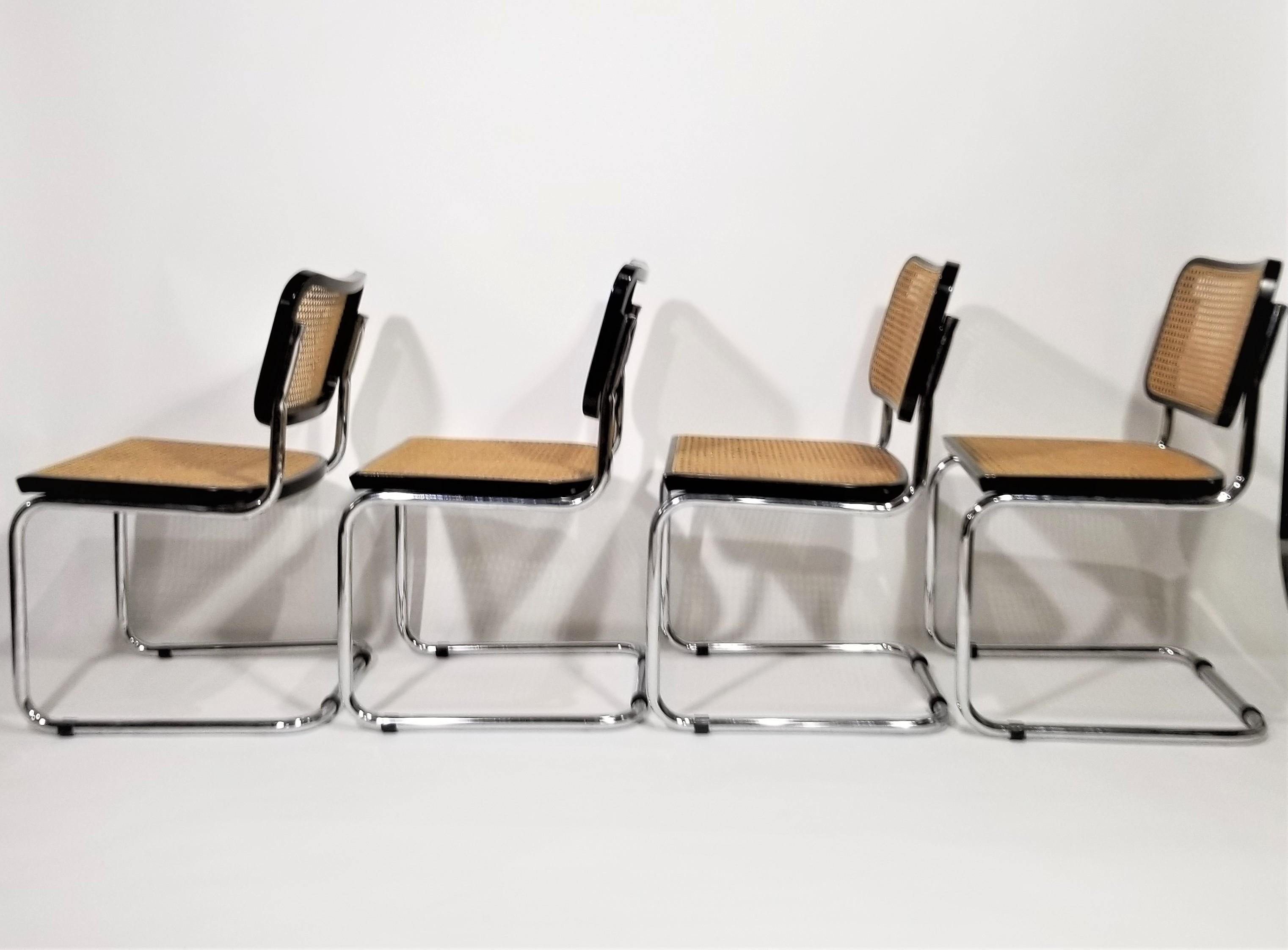 Cane Marcel Breuer Cesca Black Side Chairs 1960s Mid Century
