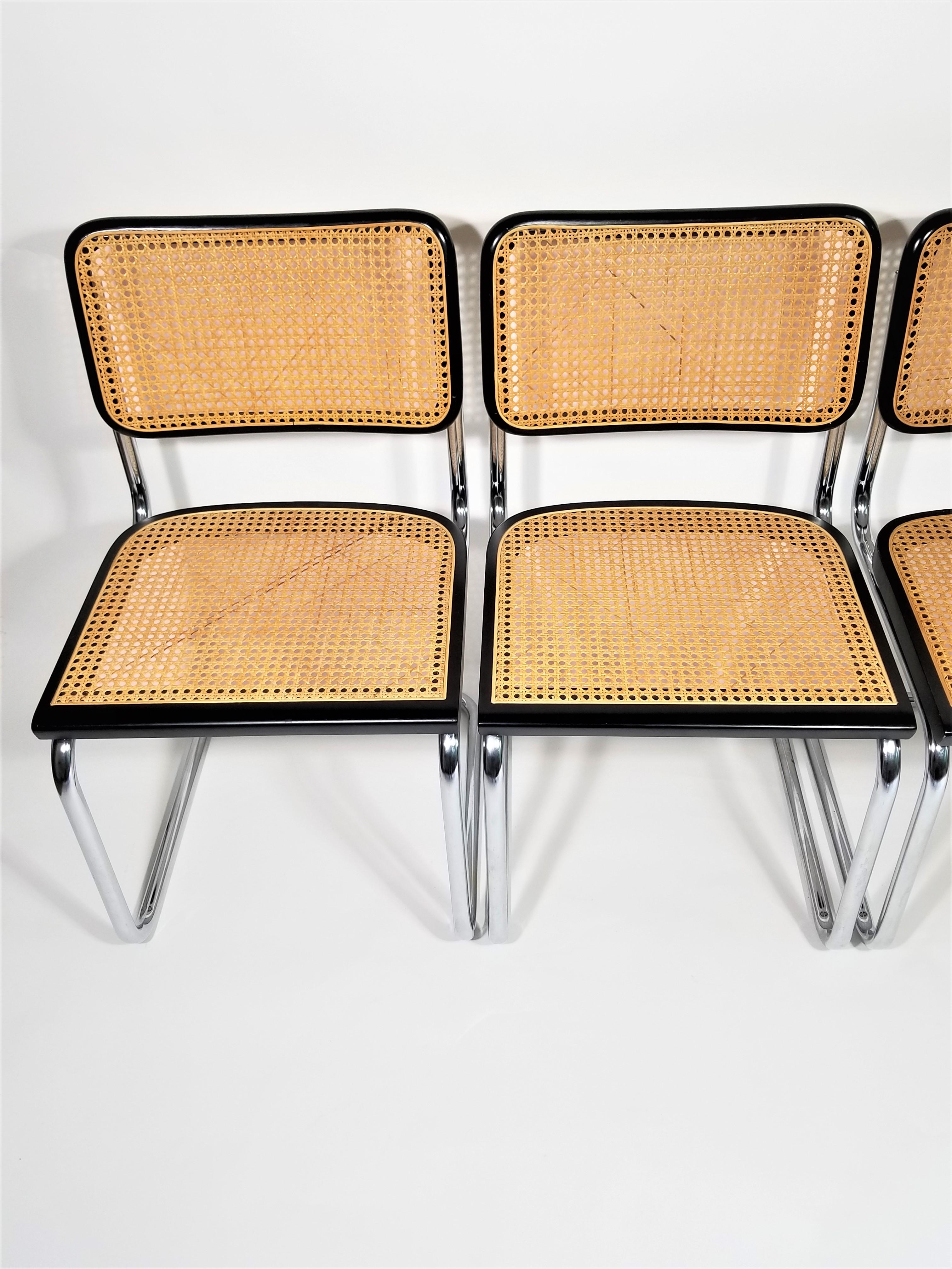 Italian Marcel Breuer Cesca Black Side Chairs Midcentury Set of 4