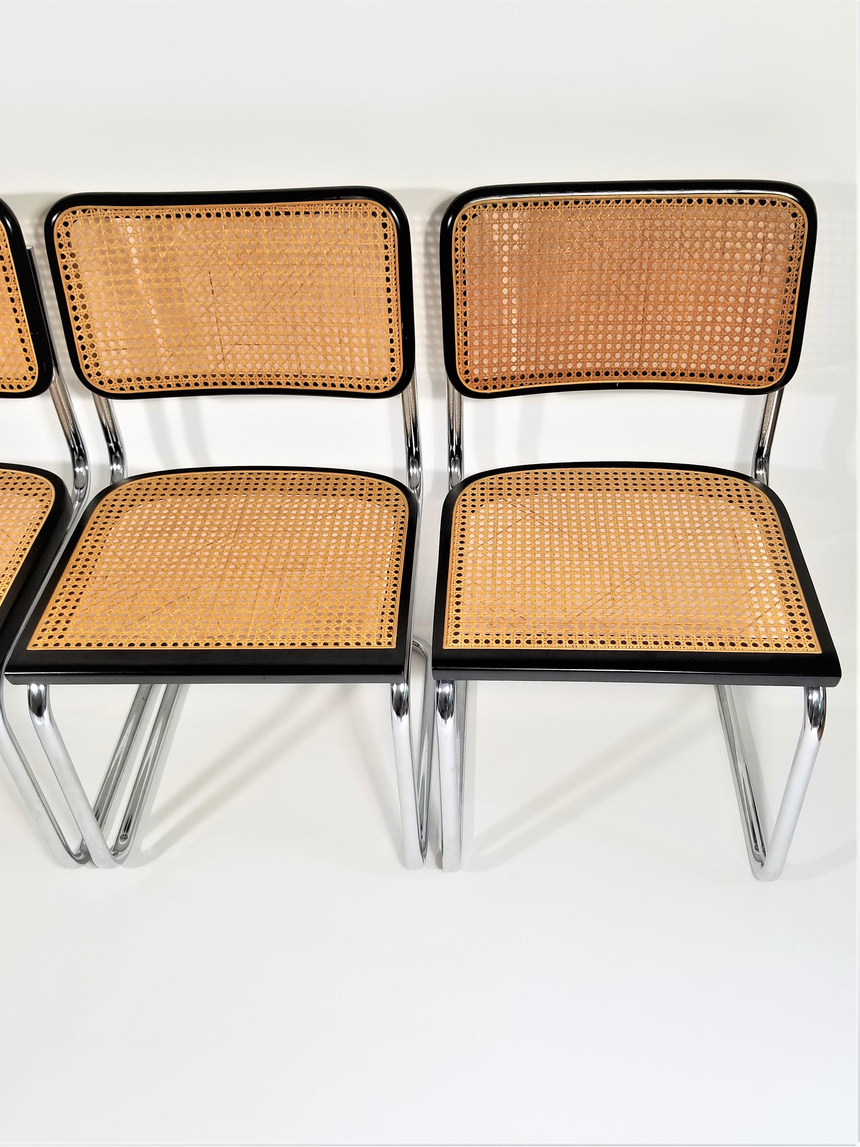Marcel Breuer Cesca Black Side Chairs Midcentury Set of 4 In Good Condition In New York, NY