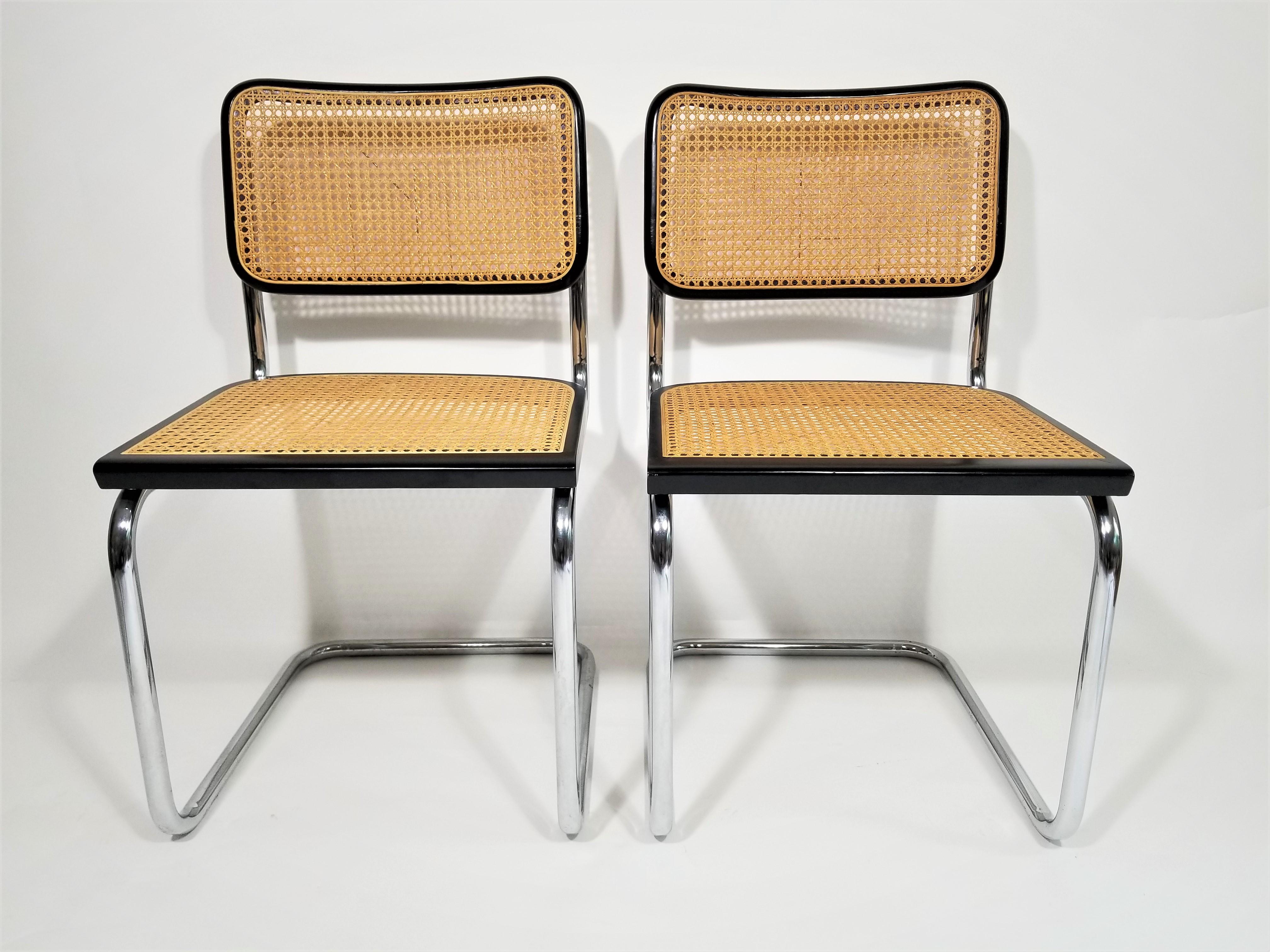 Cane Marcel Breuer Cesca Black Side Chairs Midcentury Set of 4