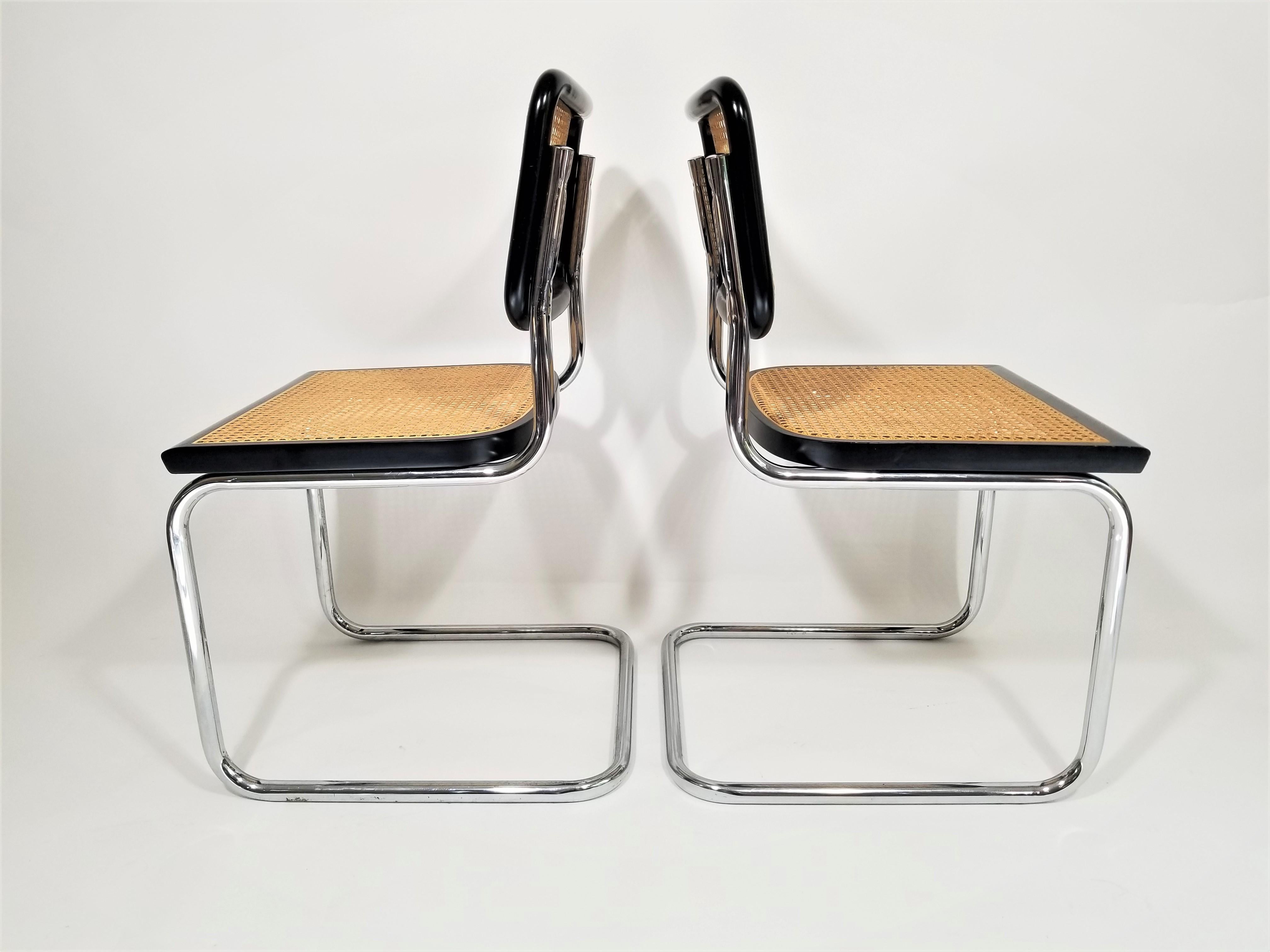 Marcel Breuer Cesca Black Side Chairs Midcentury Set of 4 1