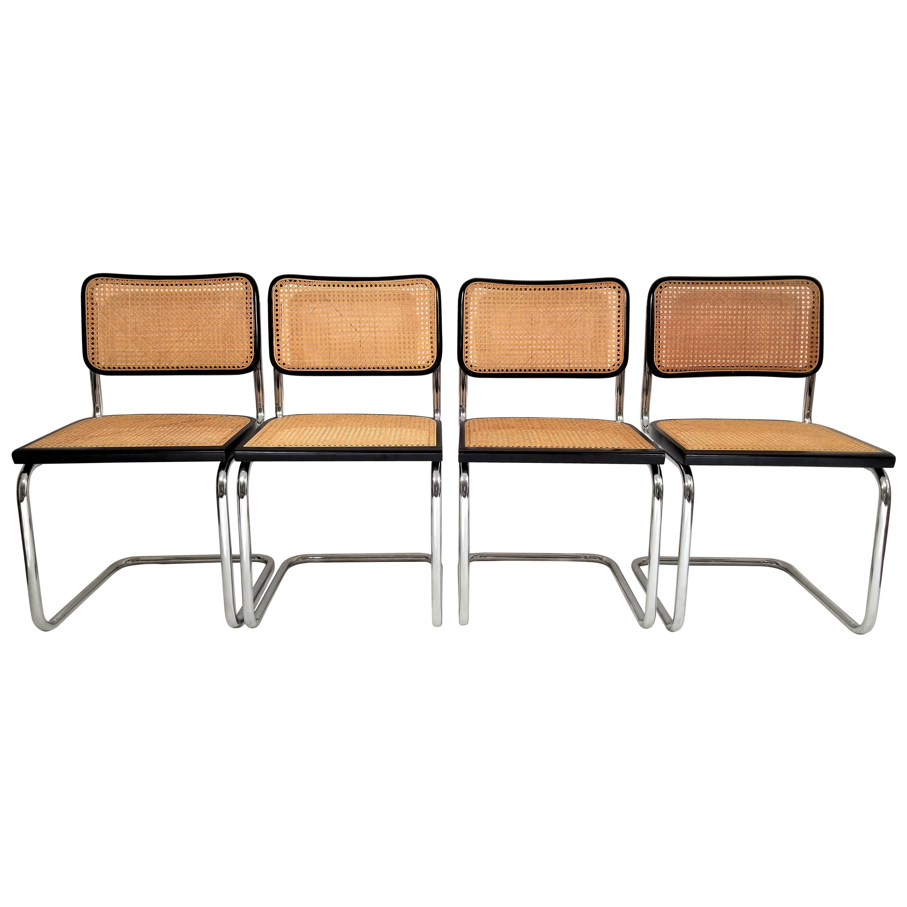 Marcel Breuer Cesca Black Side Chairs Midcentury Set of 4