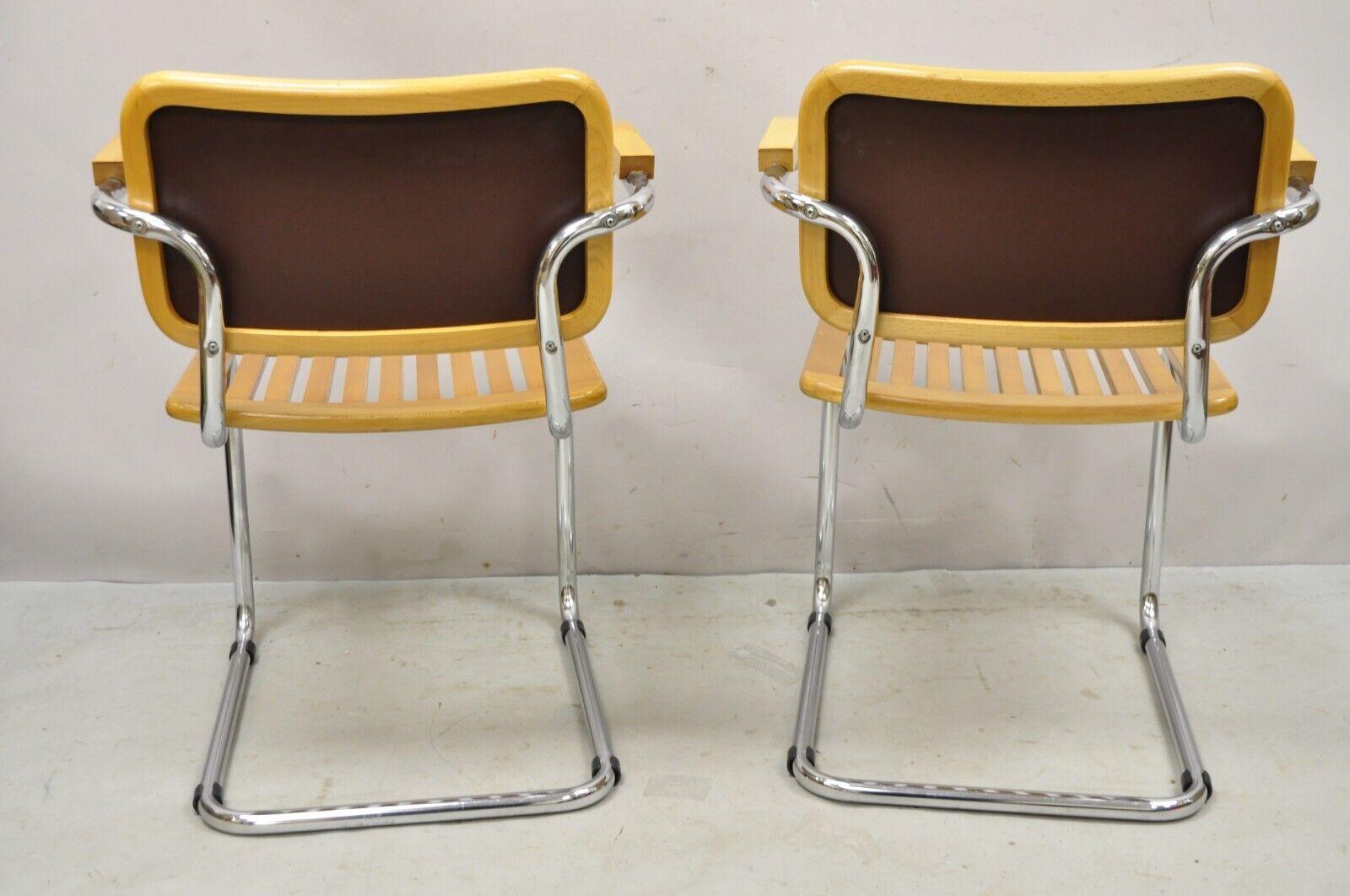 Marcel Breuer Cesca Chair Cantilever Chrome Frame Wood Seat, a Pair For Sale 5