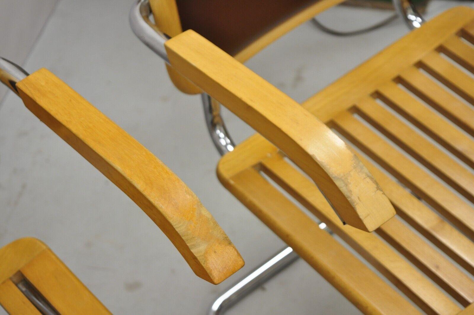 20th Century Marcel Breuer Cesca Chair Cantilever Chrome Frame Wood Seat, a Pair For Sale