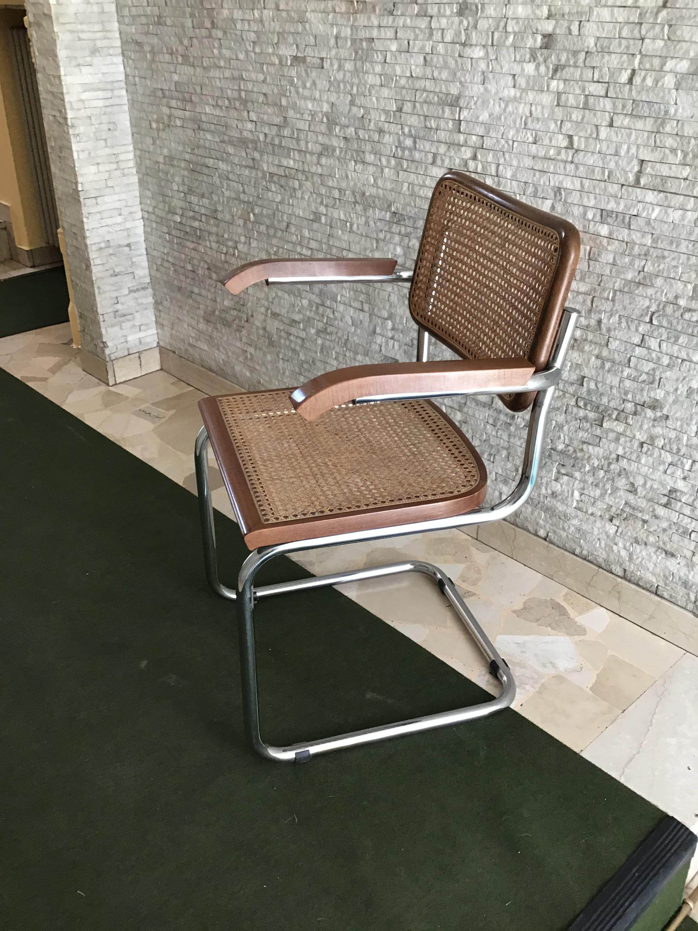 Marcel Breuer Cesca chair for Gavina wood metal crome, 1980, Italy.