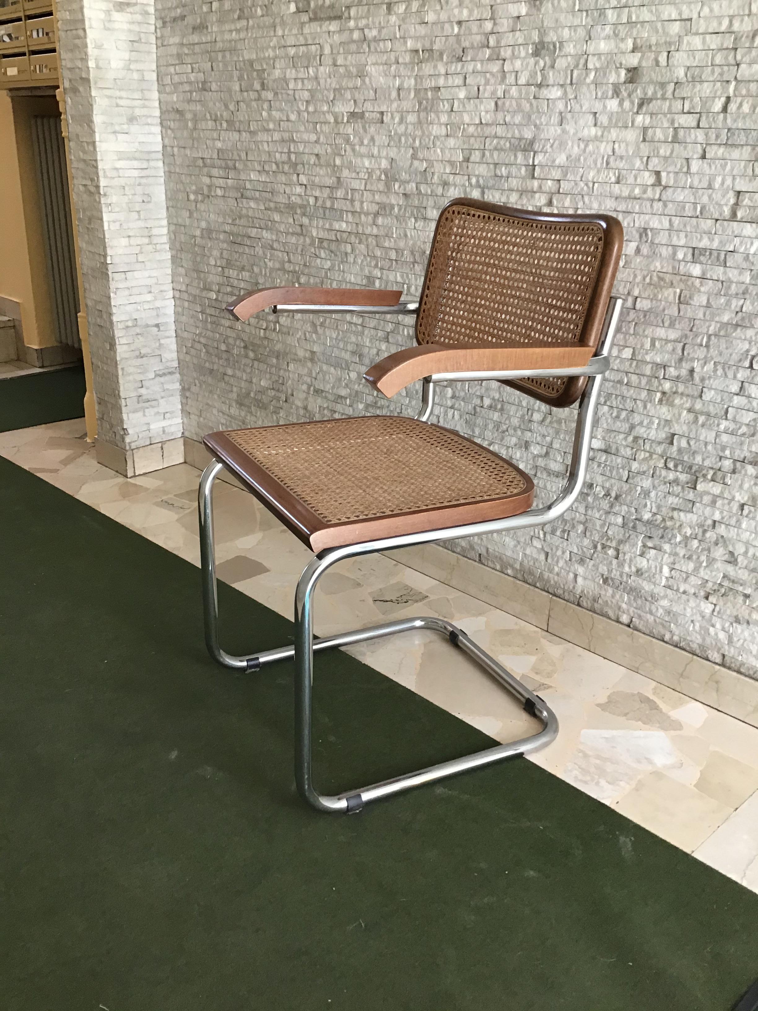 Other Marcel Breuer Cesca Chair for Gavina Wood Metal Crome, 1980, Italy For Sale