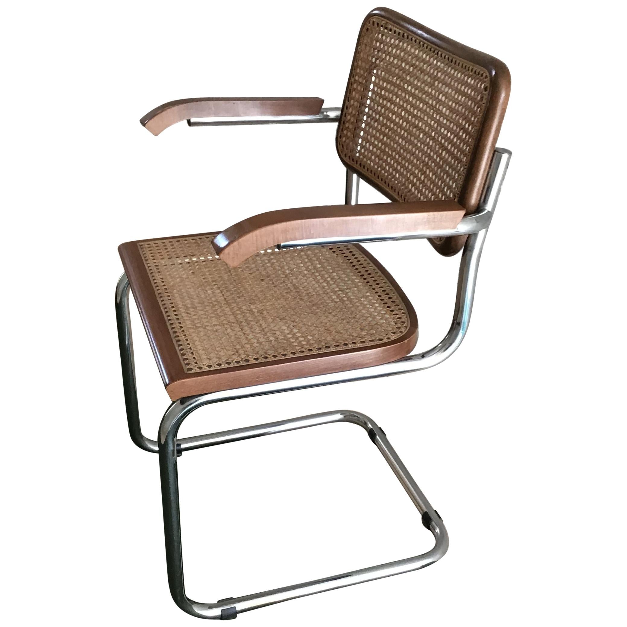 Marcel Breuer Cesca Chair for Gavina Wood Metal Crome, 1980, Italy