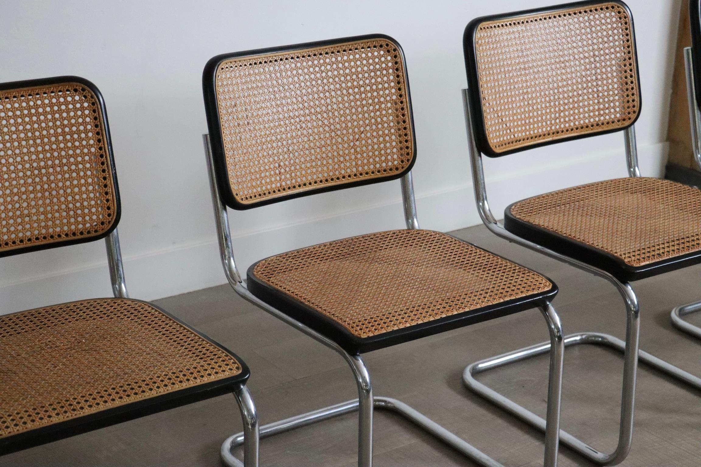 Rattan Marcel Breuer Cesca chairs for thonet 1970s set of 4