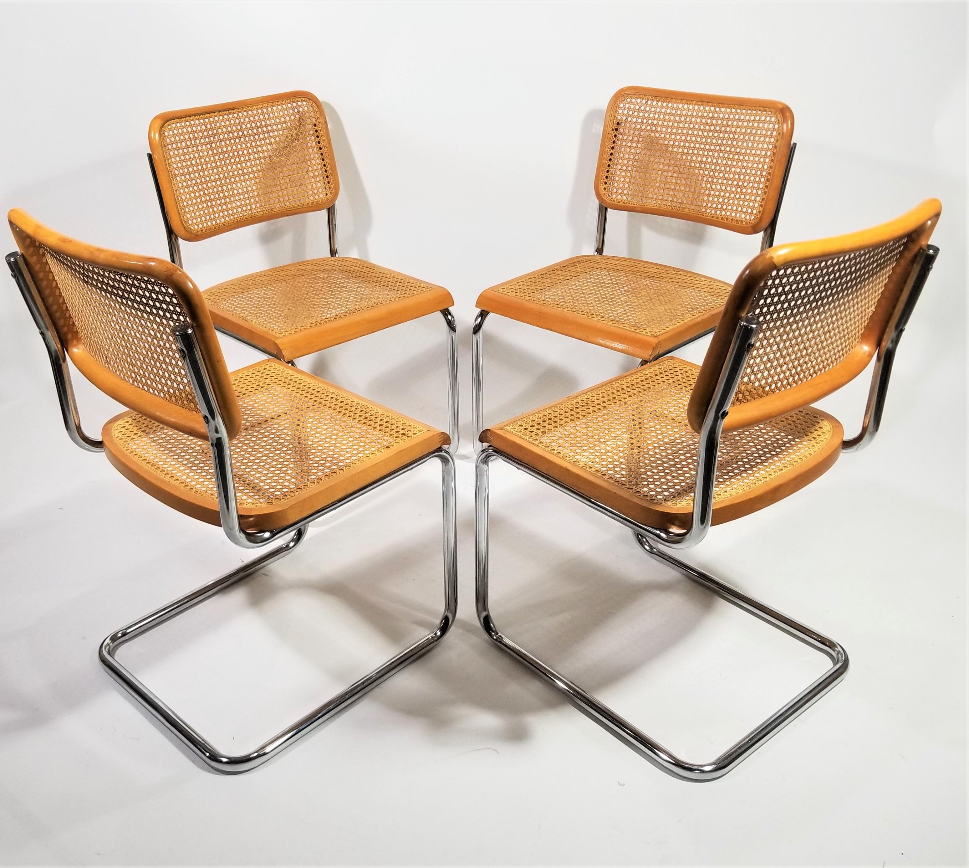  Marcel Breuer Cesca Chairs Mid Century Set of 4 For Sale 12