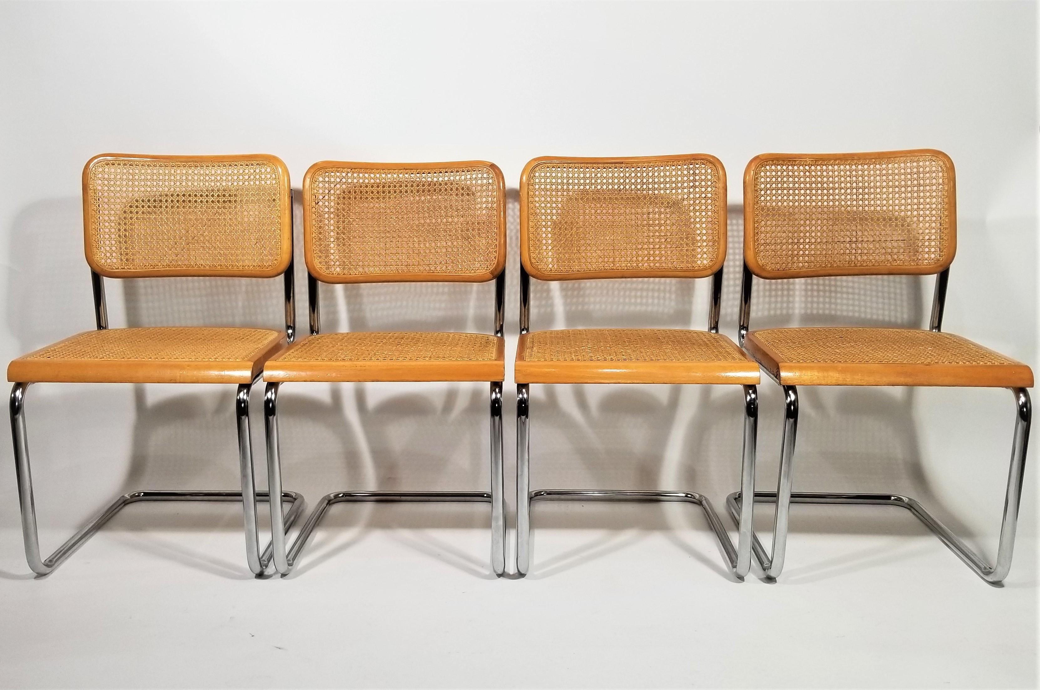  Marcel Breuer Cesca Chairs Mid Century Set of 4 For Sale 13