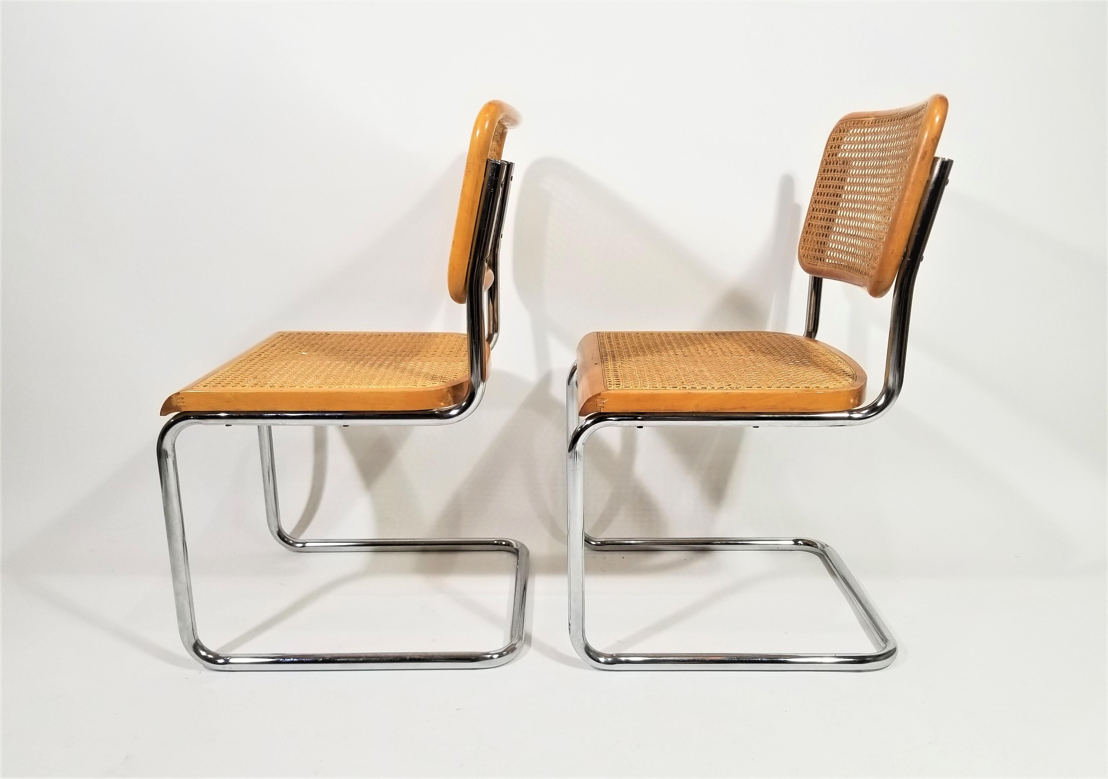  Marcel Breuer Cesca Chairs Mid Century Set of 4 For Sale 1
