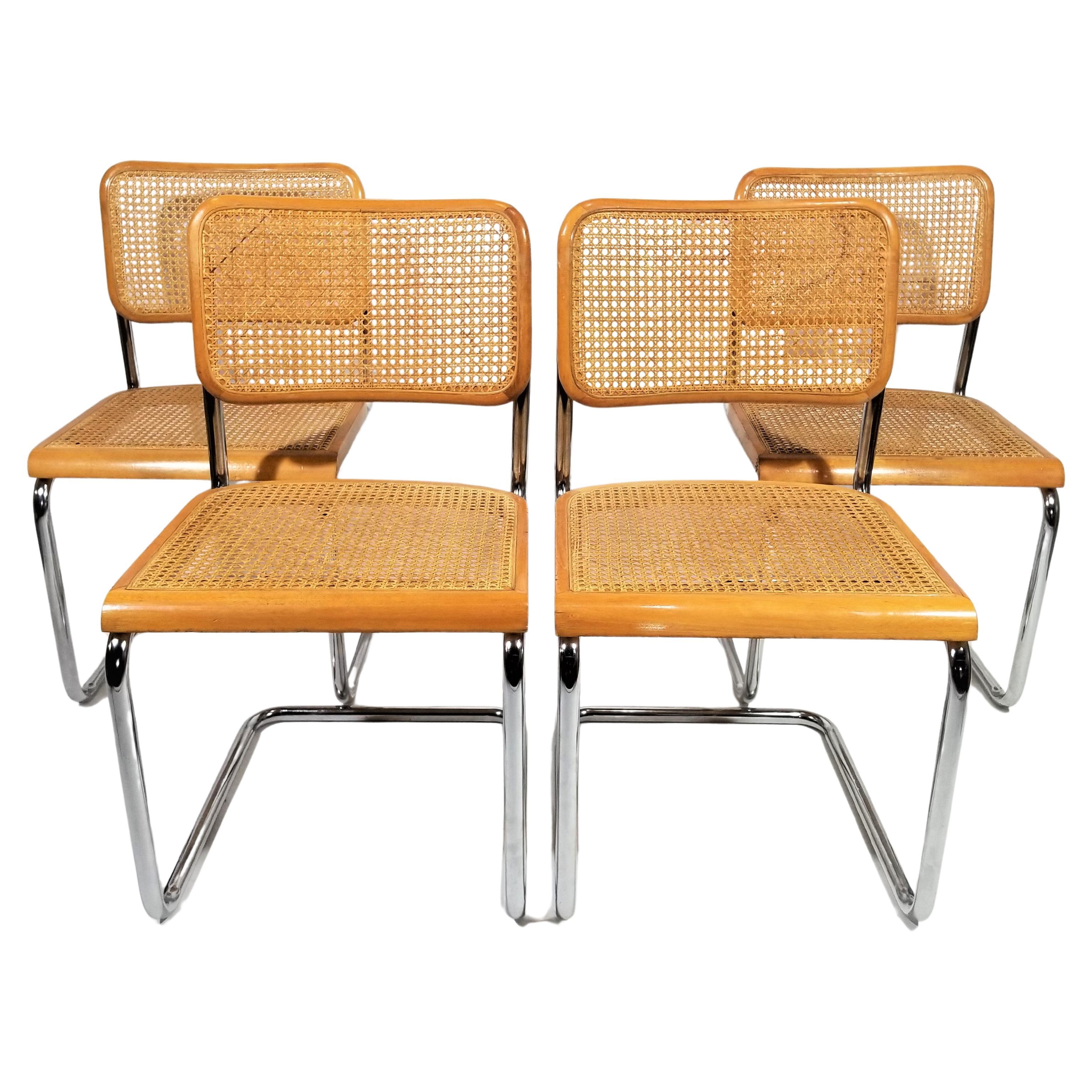  Marcel Breuer Cesca Chairs Mid Century Set of 4 For Sale