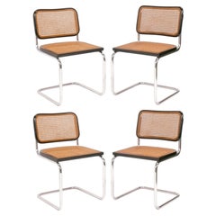 Marcel Breuer Cesca Dining Chairs Set of Four Black and Cane