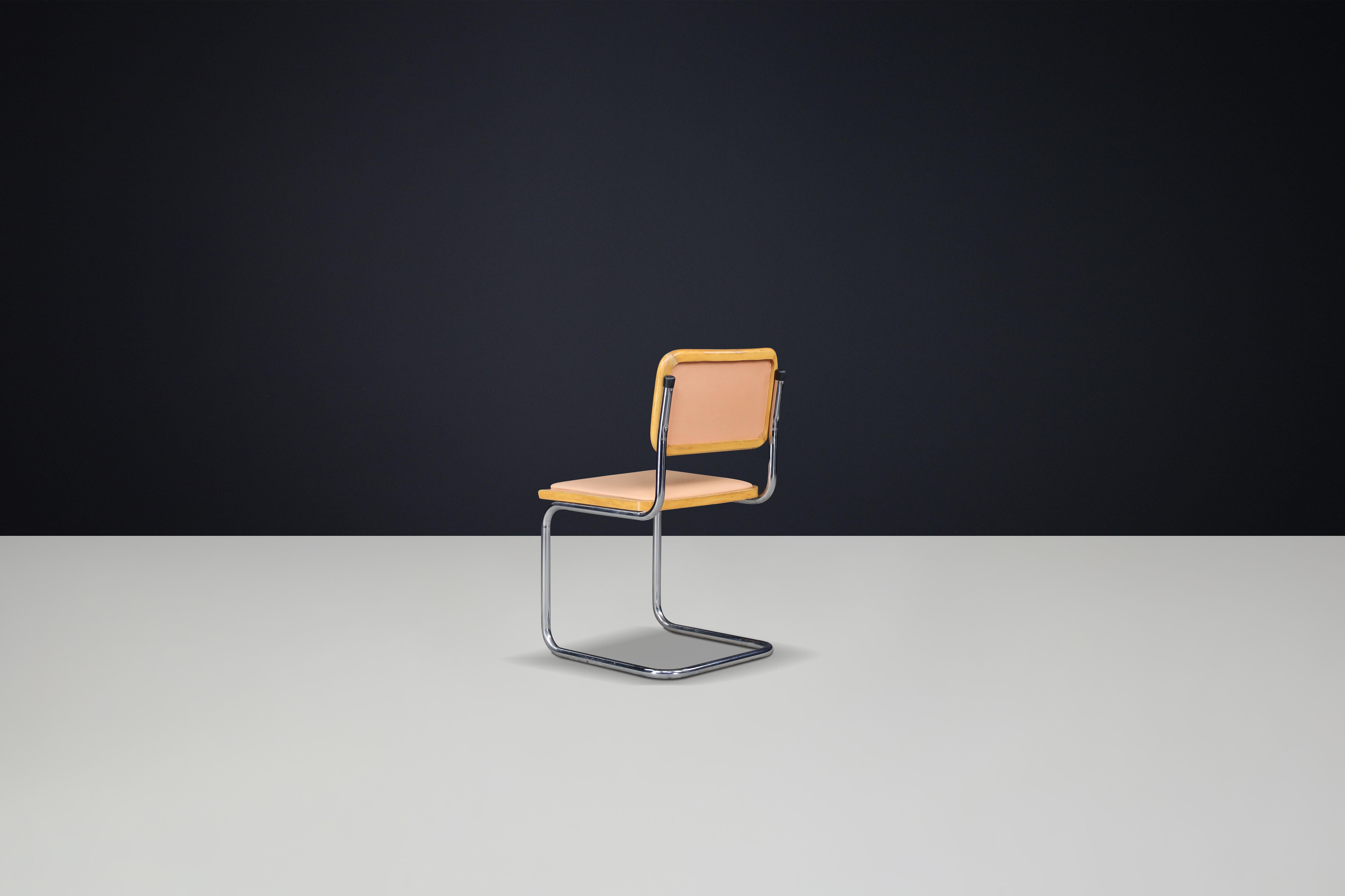 XX secolo Sedie da sala da pranzo Marcel Breuer Cesca - Cromo, legno e pelle, Italia anni '70 in vendita