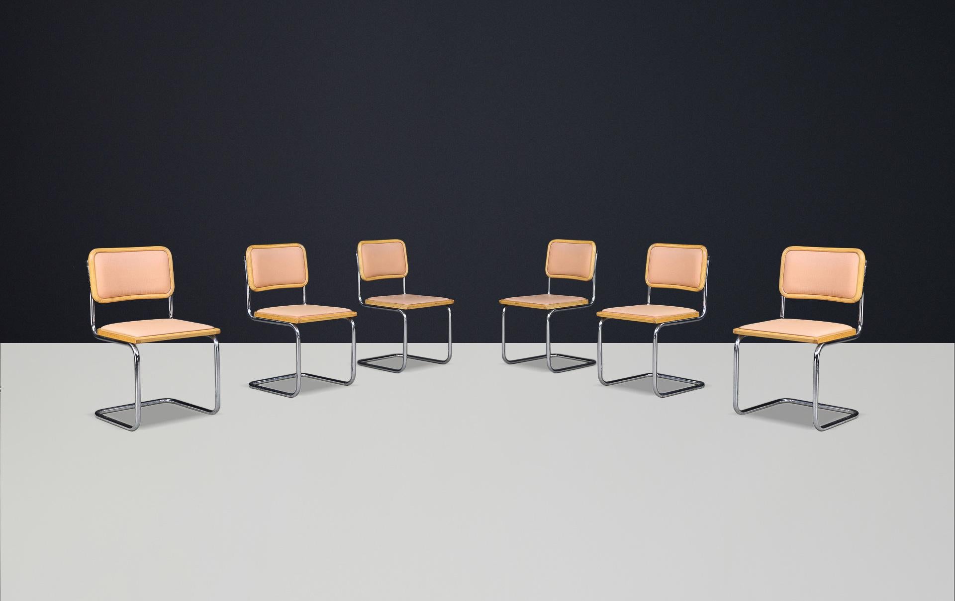 Pelle Sedie da sala da pranzo Marcel Breuer Cesca - Cromo, legno e pelle, Italia anni '70 in vendita