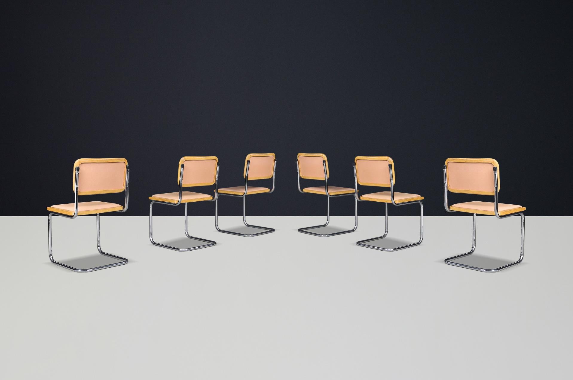 Sedie da sala da pranzo Marcel Breuer Cesca - Cromo, legno e pelle, Italia anni '70 in vendita 1