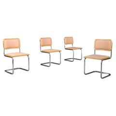 Chaises de salle à manger Cesca Marcel Breuer, chrome, bois et cuir, Italie 1970