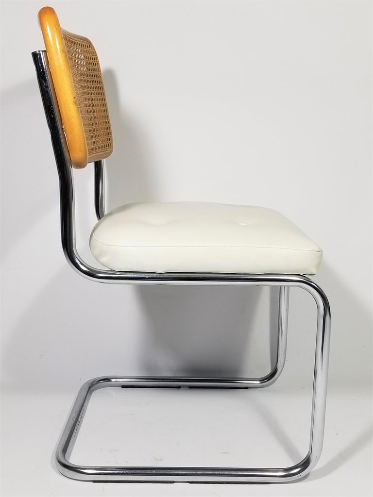 Marcel Breuer Cesca Side Chair Midcentury with White Upholstered Seat