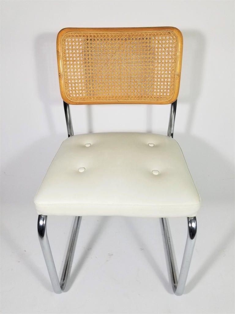 Marcel Breuer Cesca Side Chair Midcentury with White Upholstered Seat