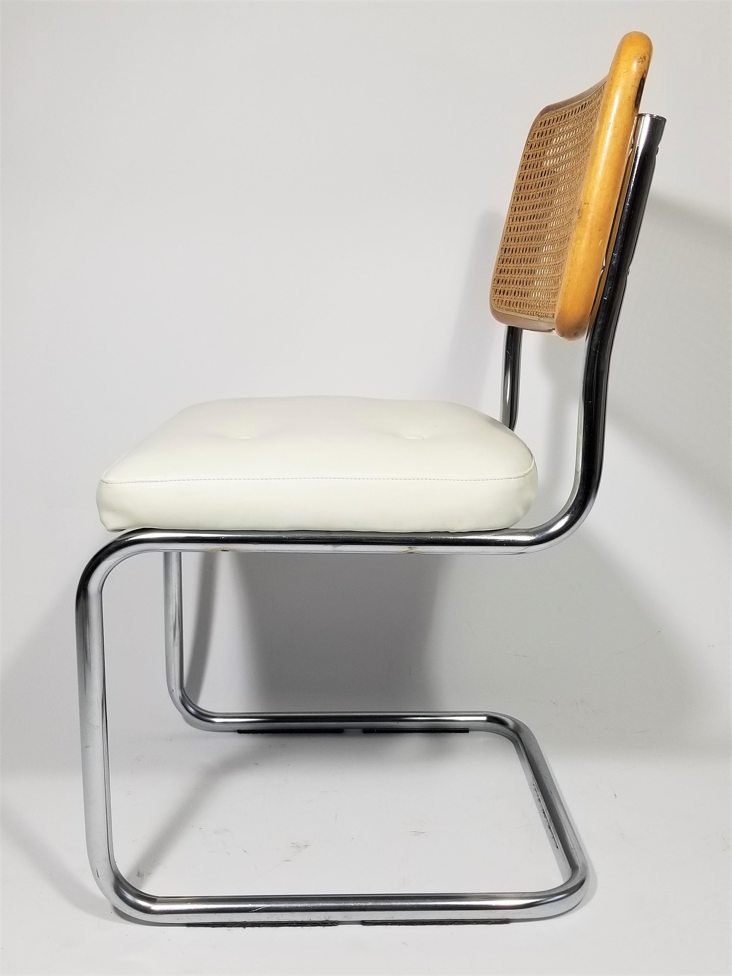 Marcel Breuer Cesca Side Chair Midcentury with White Upholstered Seat In Good Condition In New York, NY