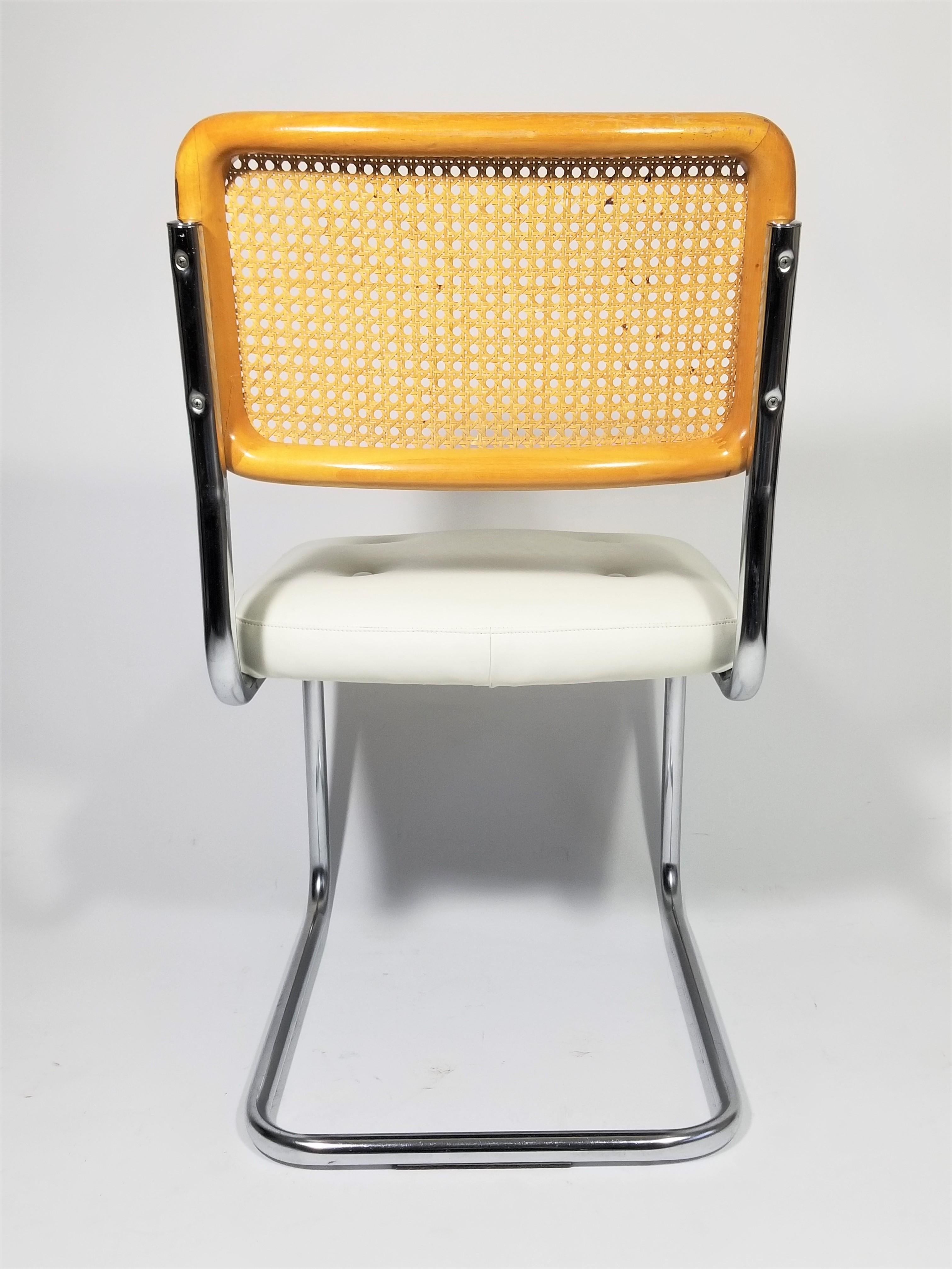 20th Century Marcel Breuer Cesca Side Chair Midcentury with White Upholstered Seat