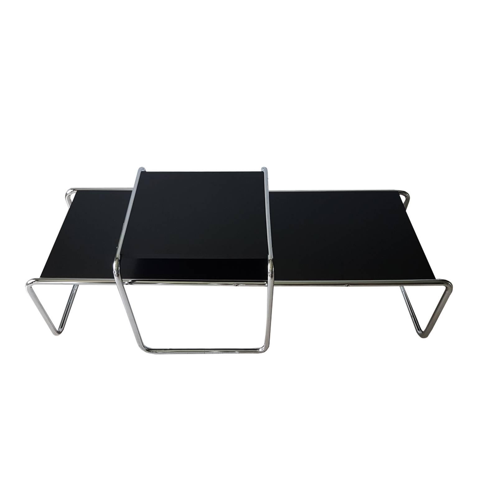 Italian Marcel Breuer Coffee Table in Tubular Steel and Black Laminate Top Bauhaus style