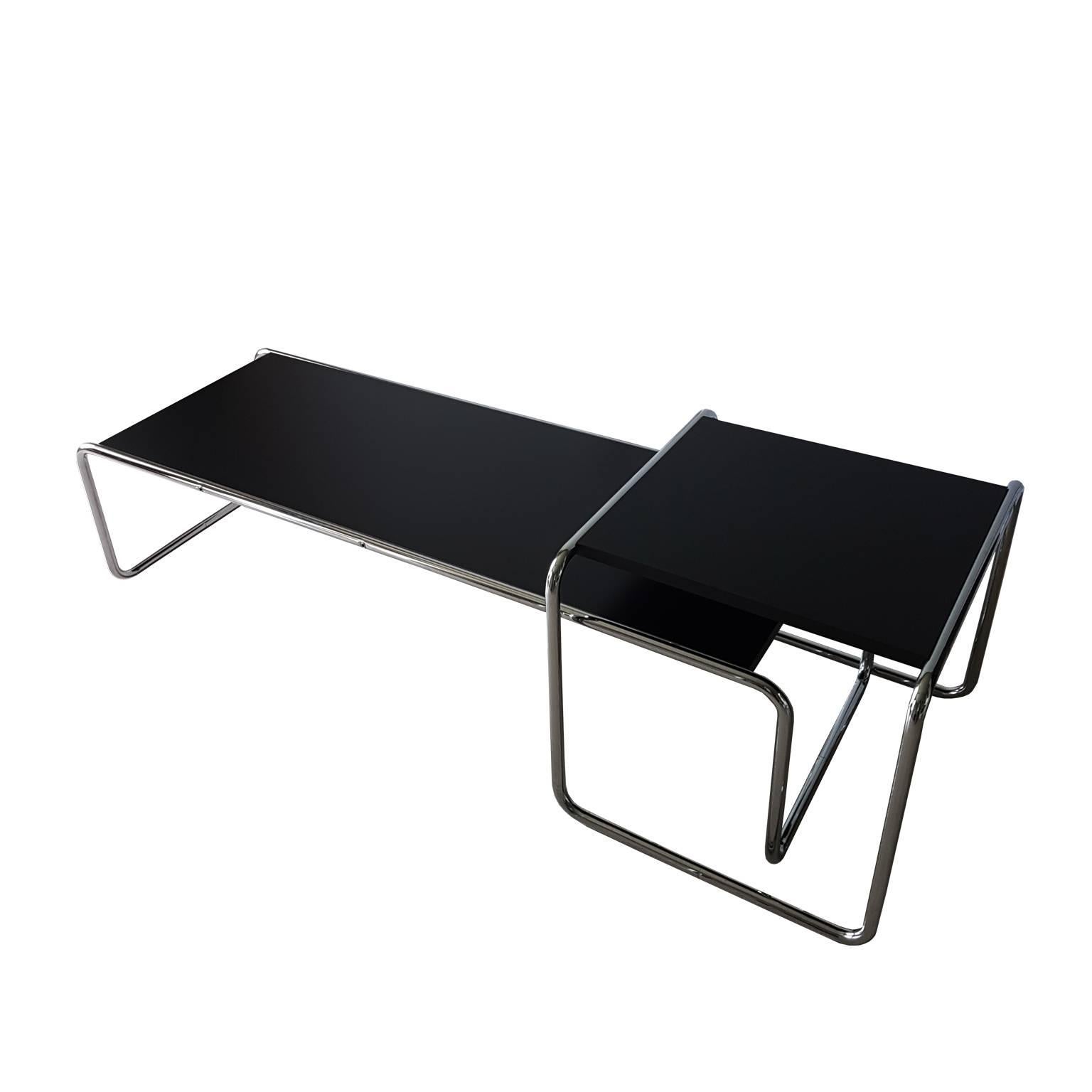 Laminated Marcel Breuer Coffee Table in Tubular Steel and Black Laminate Top Bauhaus style