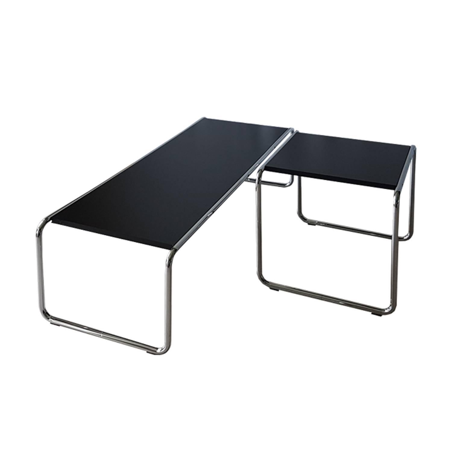 Marcel Breuer Coffee Table in Tubular Steel and Black Laminate Top Bauhaus style 1